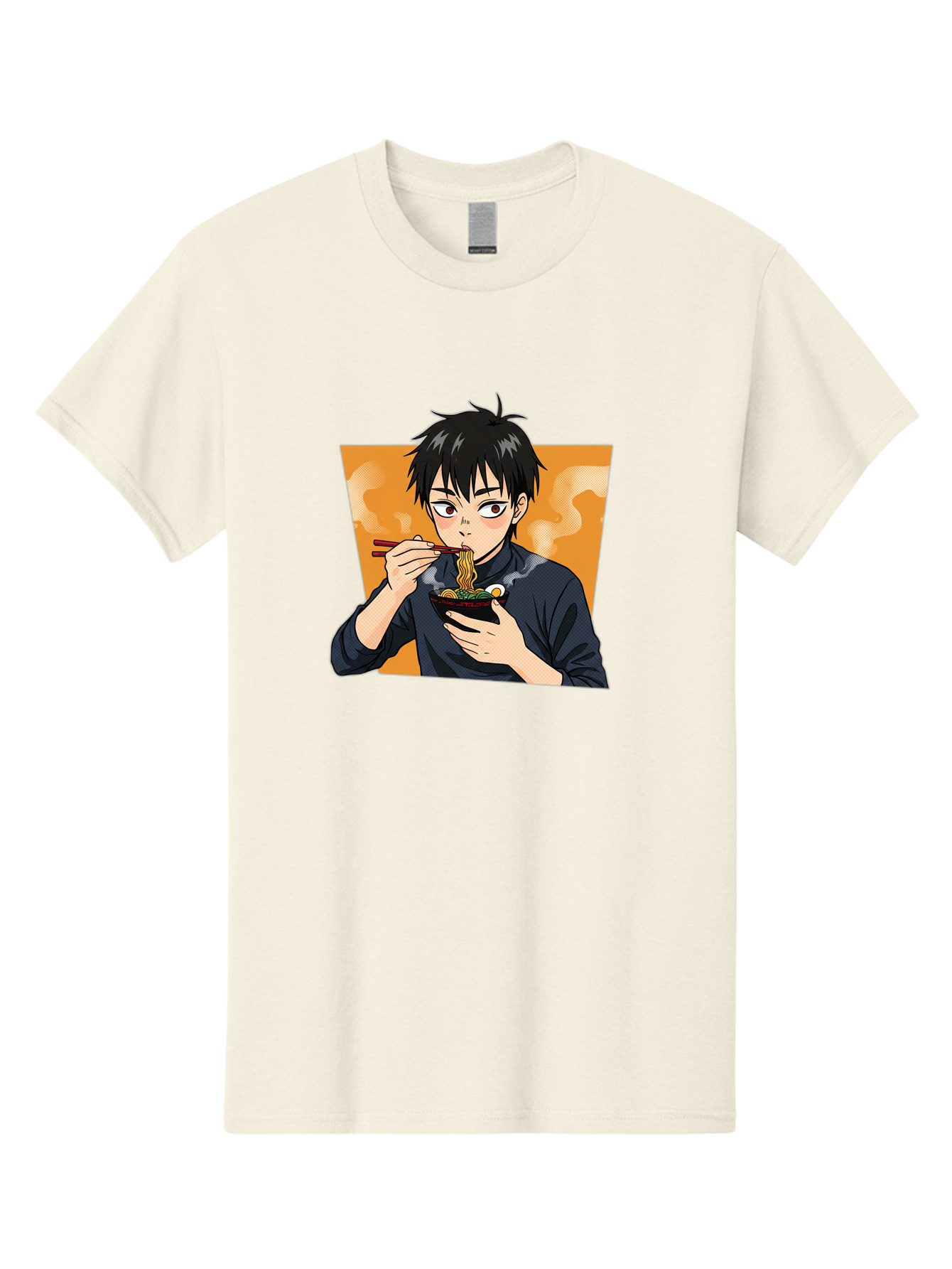 Eating-Ramen Men'S Graphic Tee, 100% Cotton, Comfortable Casual Summer Wear, Machine Washable, Anime Boy Eating Ramen, Steaming Hot Noodles, Chopsticks, Delicious Meal, Japanese Cuisine, Cartoon Style, Appetizing Food, Ramen Lover Bab887