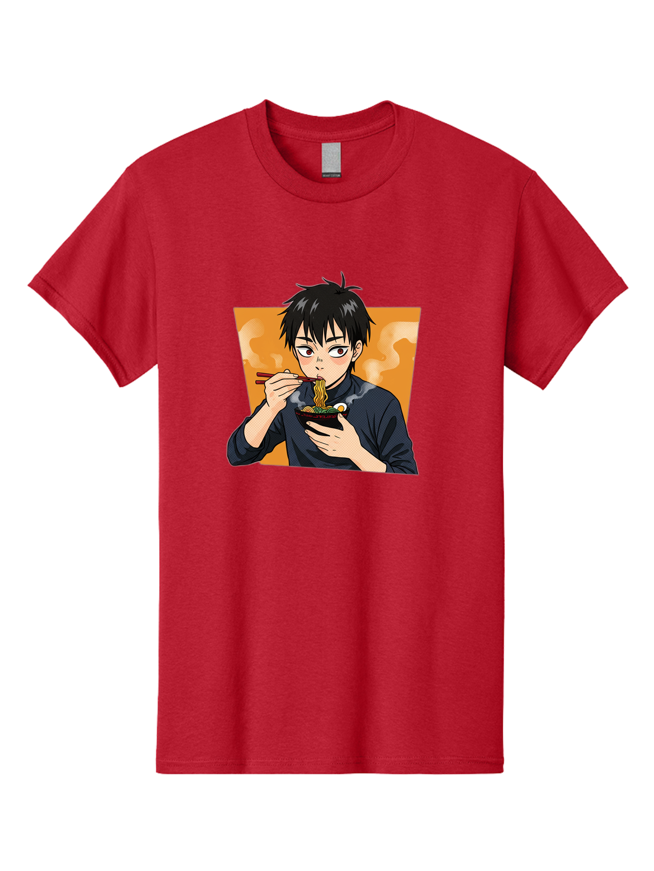 Eating-Ramen Men'S Graphic Tee, 100% Cotton, Comfortable Casual Summer Wear, Machine Washable, Anime Boy Eating Ramen, Steaming Hot Noodles, Chopsticks, Delicious Meal, Japanese Cuisine, Cartoon Style, Appetizing Food, Ramen Lover Bab887