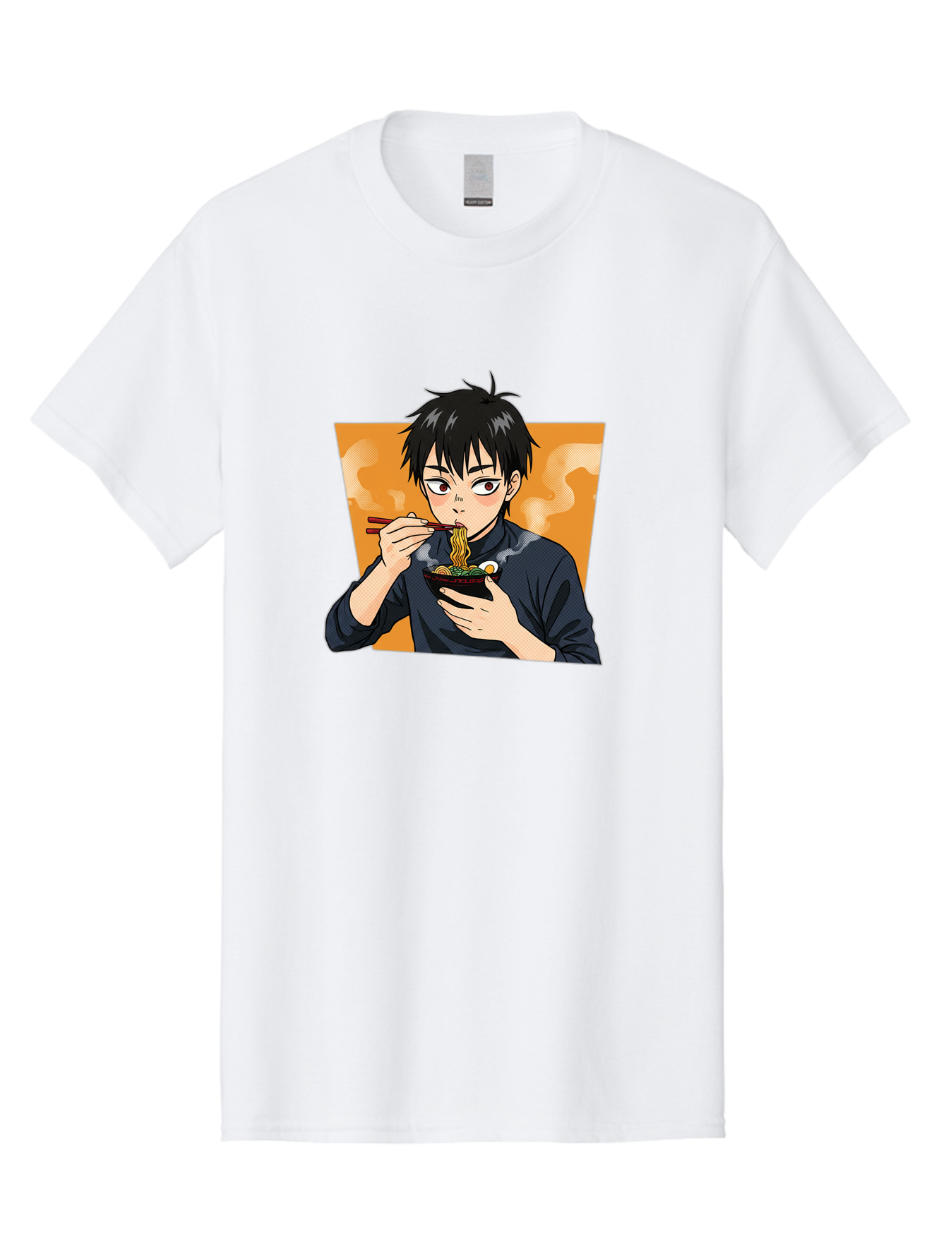 Eating-Ramen Men'S Graphic Tee, 100% Cotton, Comfortable Casual Summer Wear, Machine Washable, Anime Boy Eating Ramen, Steaming Hot Noodles, Chopsticks, Delicious Meal, Japanese Cuisine, Cartoon Style, Appetizing Food, Ramen Lover Bab887