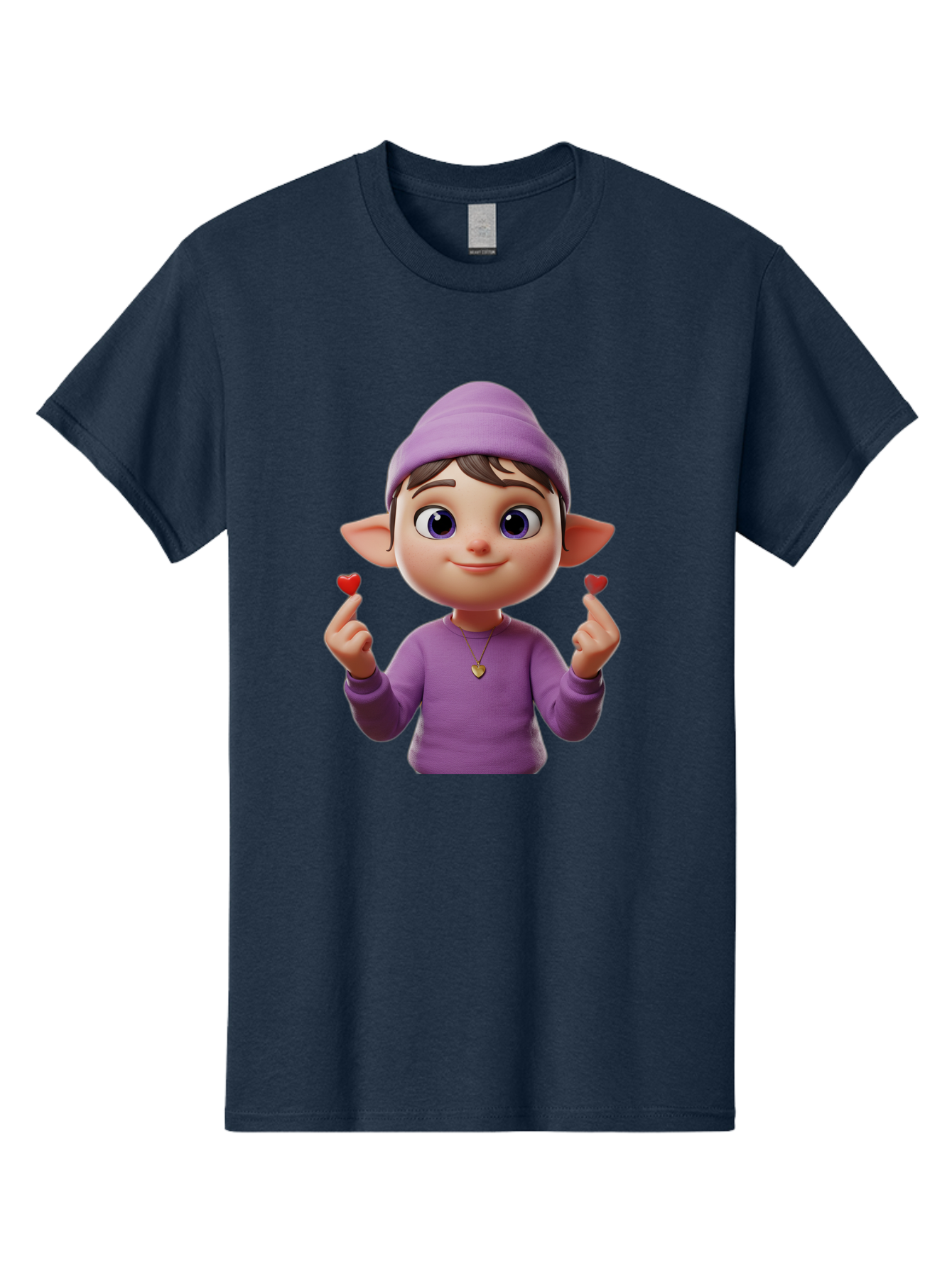 Elf-Boy Men'S Graphic Tee, 100% Cotton, Comfortable Casual Summer Wear, Machine Washable, Cartoon Elf, Fantasy Character, Purple Clothing, Heart-Shaped Objects, Cute Expression, 3D Illustration, Whimsical Design, Playful Atmosphere, Bab888