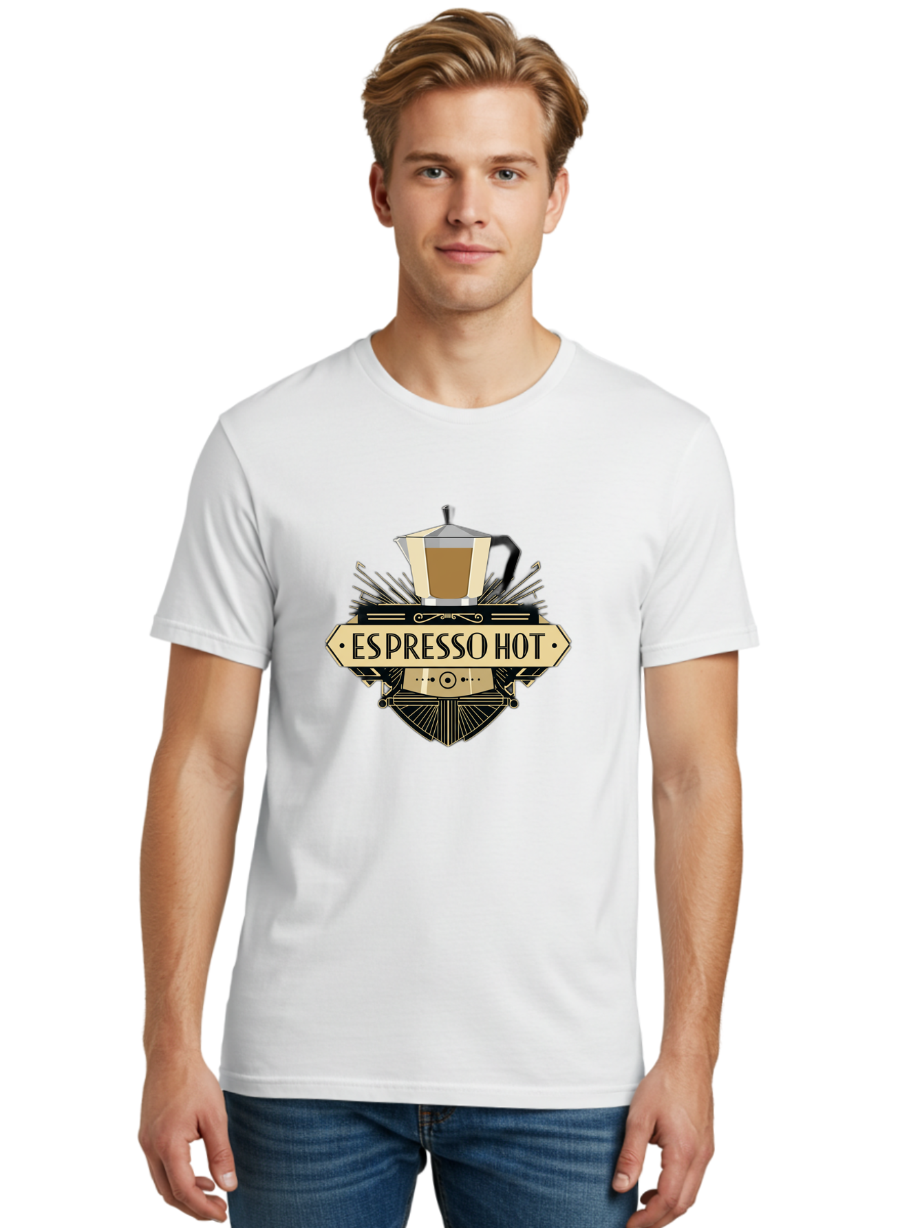 Espresso-Hot Men'S Graphic Tee, 100% Cotton, Comfortable Casual Summer Wear, Machine Washable, Coffee Shop Logo, Espresso Machine, Hot Coffee, Coffee Culture, Cafe Branding, Coffee Art, Coffee Design, Espresso Love, Coffee Signs, Bab889