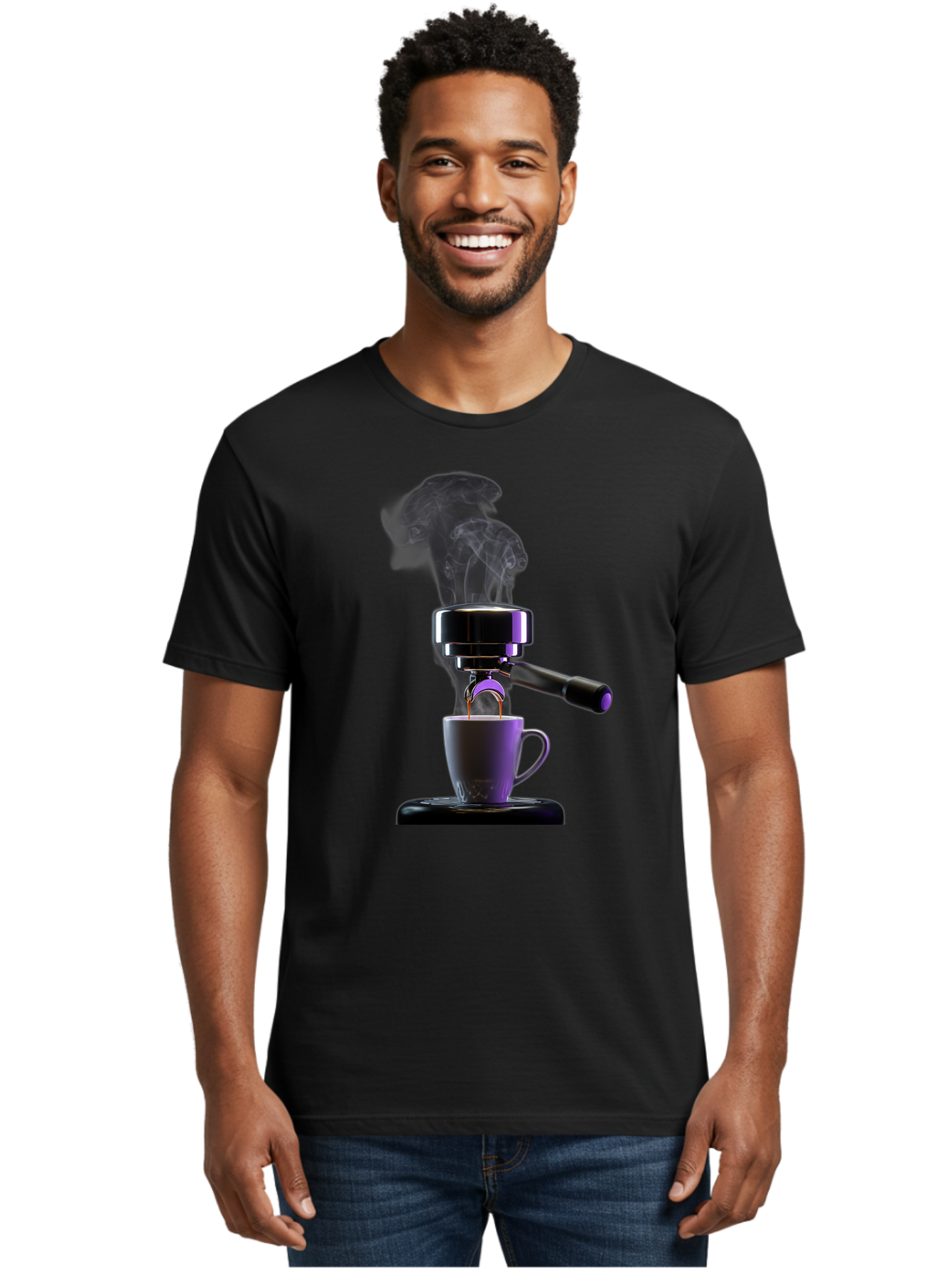 Espresso-Machine Men'S Graphic Tee, 100% Cotton, Comfortable Casual Summer Wear, Machine Washable, Espresso Machine, Coffee Cup, Steam Rising, Coffee Brewing, Black Coffee, Cafe Culture, Coffee Art, Morning Coffee, Espresso Shot, Coffee Time Bab890