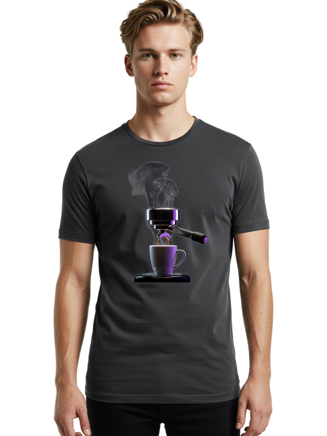 Espresso-Machine Men'S Graphic Tee, 100% Cotton, Comfortable Casual Summer Wear, Machine Washable, Espresso Machine, Coffee Cup, Steam Rising, Coffee Brewing, Black Coffee, Cafe Culture, Coffee Art, Morning Coffee, Espresso Shot, Coffee Time Bab890