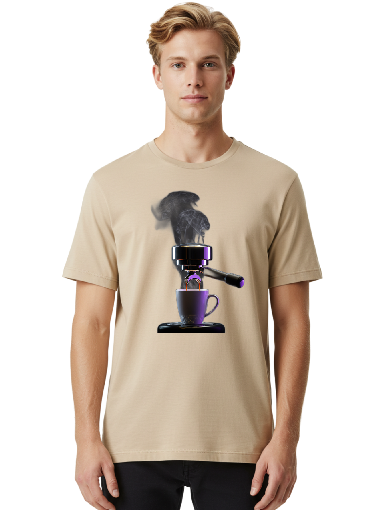 Espresso-Machine Men'S Graphic Tee, 100% Cotton, Comfortable Casual Summer Wear, Machine Washable, Espresso Machine, Coffee Cup, Steam Rising, Coffee Brewing, Black Coffee, Cafe Culture, Coffee Art, Morning Coffee, Espresso Shot, Coffee Time Bab890