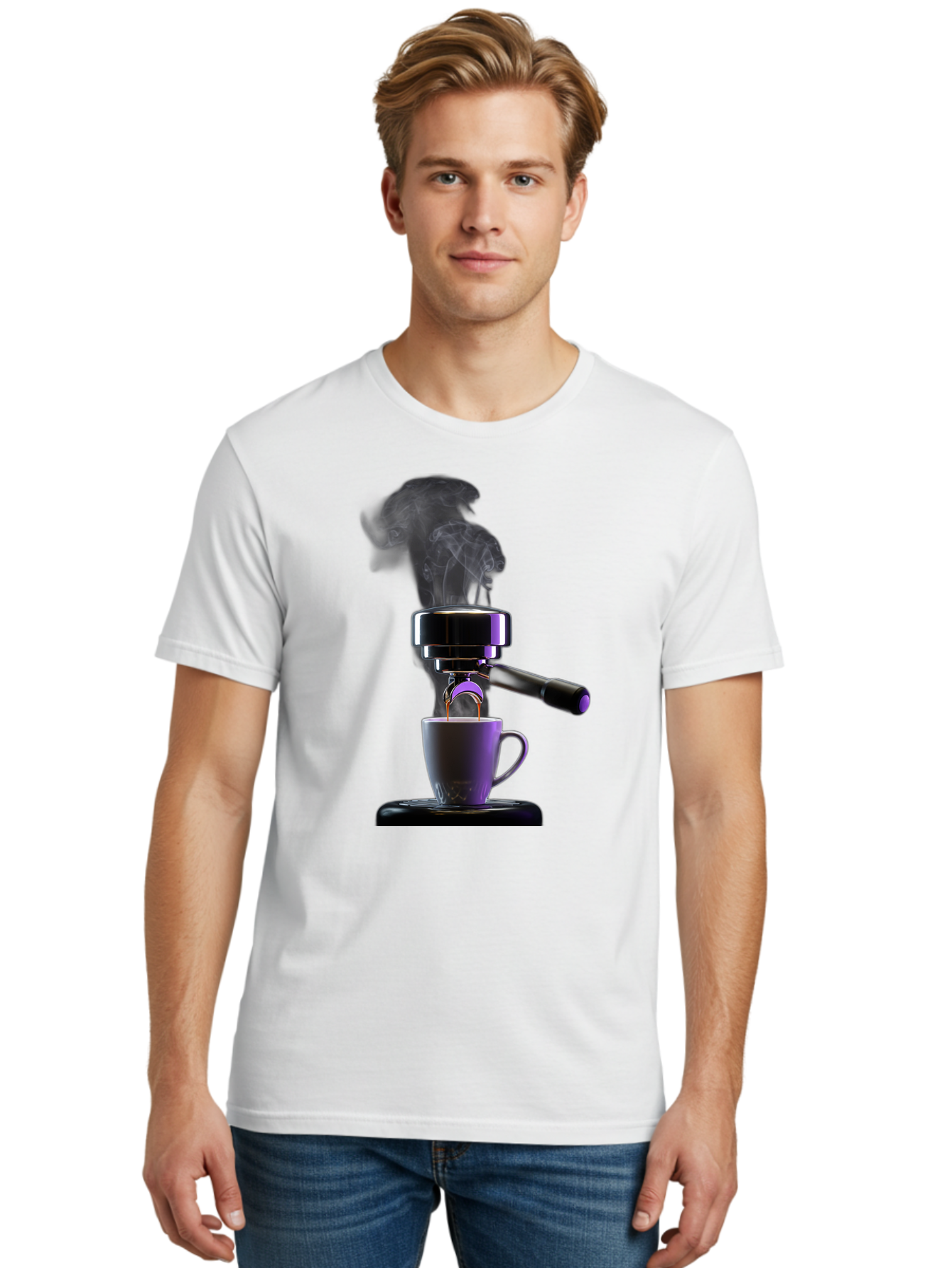 Espresso-Machine Men'S Graphic Tee, 100% Cotton, Comfortable Casual Summer Wear, Machine Washable, Espresso Machine, Coffee Cup, Steam Rising, Coffee Brewing, Black Coffee, Cafe Culture, Coffee Art, Morning Coffee, Espresso Shot, Coffee Time Bab890