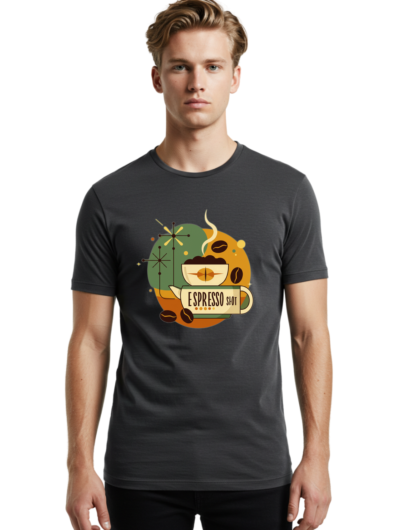 Espresso-Shot-1 Men'S Graphic Tee, 100% Cotton, Comfortable Casual Summer Wear, Machine Washable, Espresso Cup, Coffee Beans, Steaming Hot, Morning Coffee, Caffeine Boost, Coffee Break, Coffee Culture, Coffee Art, Coffee Design Bab891