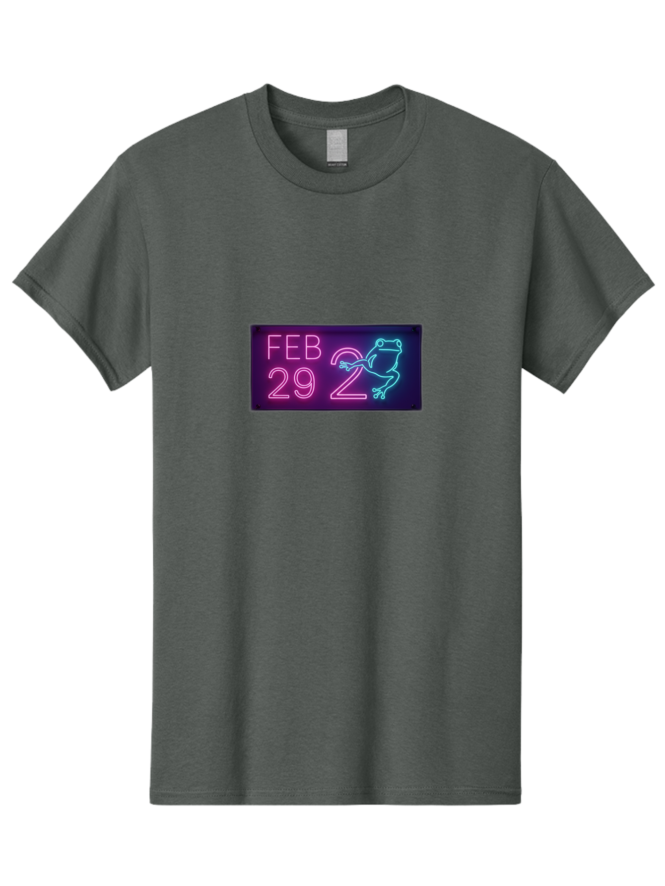 Feb-29-2 Men'S Graphic Tee, 100% Cotton, Comfortable Casual Summer Wear, Machine Washable, Leap Day, February 29, Neon Sign, Pink And Blue Neon, Frog Illustration, Unique Date, Quirky Design, Purple Background Bab897