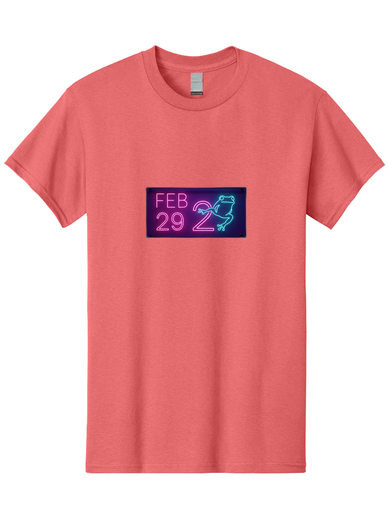 Feb-29-2 Men'S Graphic Tee, 100% Cotton, Comfortable Casual Summer Wear, Machine Washable, Leap Day, February 29, Neon Sign, Pink And Blue Neon, Frog Illustration, Unique Date, Quirky Design, Purple Background Bab897