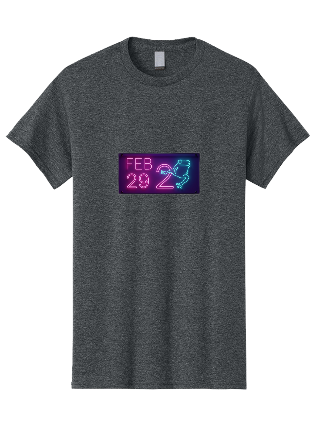 Feb-29-2 Men'S Graphic Tee, 100% Cotton, Comfortable Casual Summer Wear, Machine Washable, Leap Day, February 29, Neon Sign, Pink And Blue Neon, Frog Illustration, Unique Date, Quirky Design, Purple Background Bab897