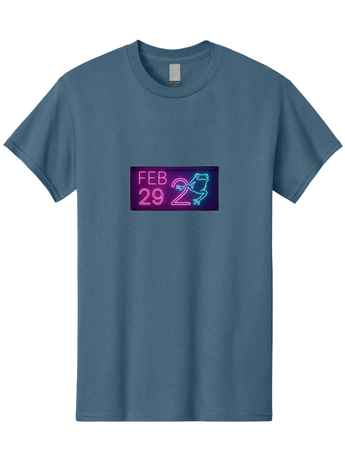 Feb-29-2 Men'S Graphic Tee, 100% Cotton, Comfortable Casual Summer Wear, Machine Washable, Leap Day, February 29, Neon Sign, Pink And Blue Neon, Frog Illustration, Unique Date, Quirky Design, Purple Background Bab897