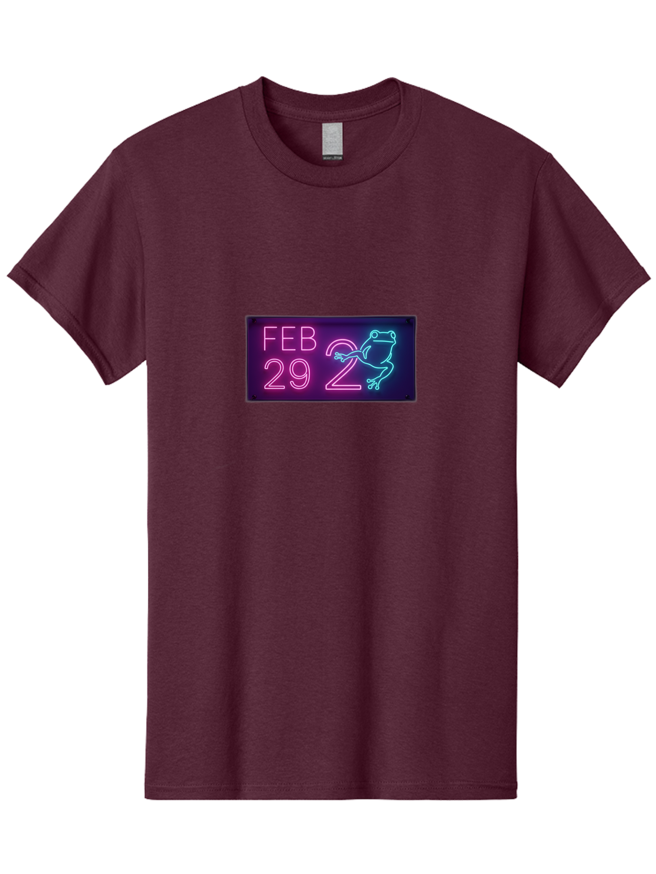 Feb-29-2 Men'S Graphic Tee, 100% Cotton, Comfortable Casual Summer Wear, Machine Washable, Leap Day, February 29, Neon Sign, Pink And Blue Neon, Frog Illustration, Unique Date, Quirky Design, Purple Background Bab897