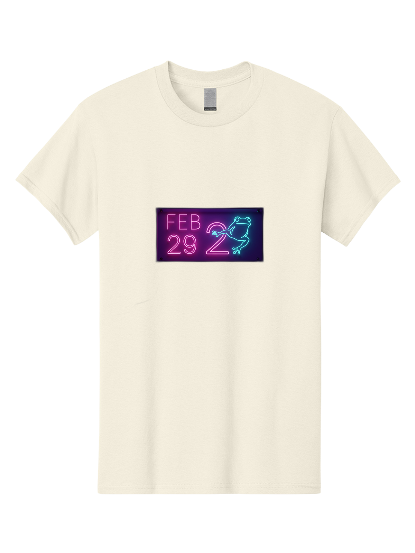 Feb-29-2 Men'S Graphic Tee, 100% Cotton, Comfortable Casual Summer Wear, Machine Washable, Leap Day, February 29, Neon Sign, Pink And Blue Neon, Frog Illustration, Unique Date, Quirky Design, Purple Background Bab897