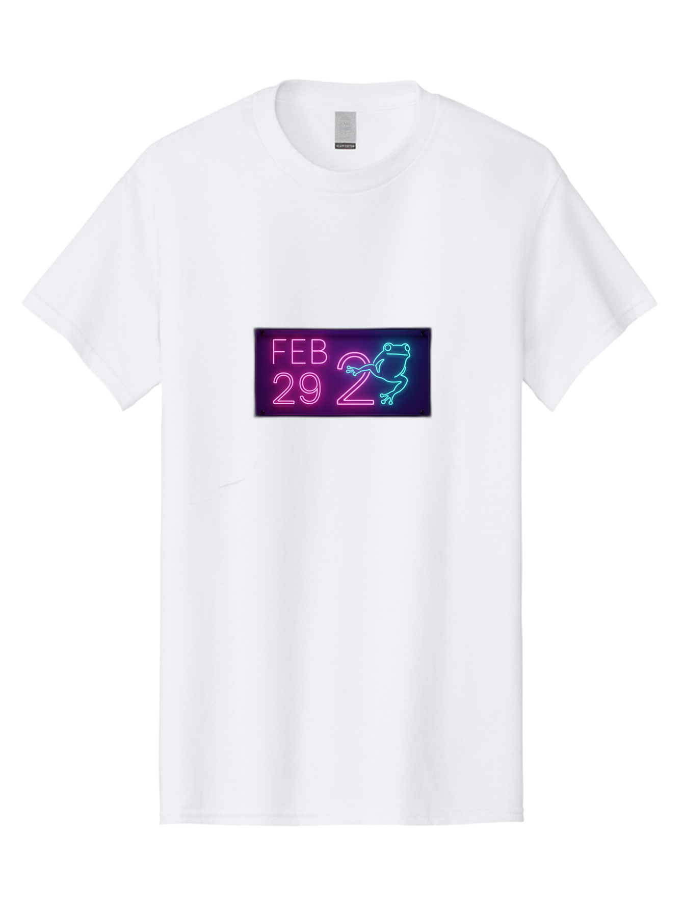 Feb-29-2 Men'S Graphic Tee, 100% Cotton, Comfortable Casual Summer Wear, Machine Washable, Leap Day, February 29, Neon Sign, Pink And Blue Neon, Frog Illustration, Unique Date, Quirky Design, Purple Background Bab897