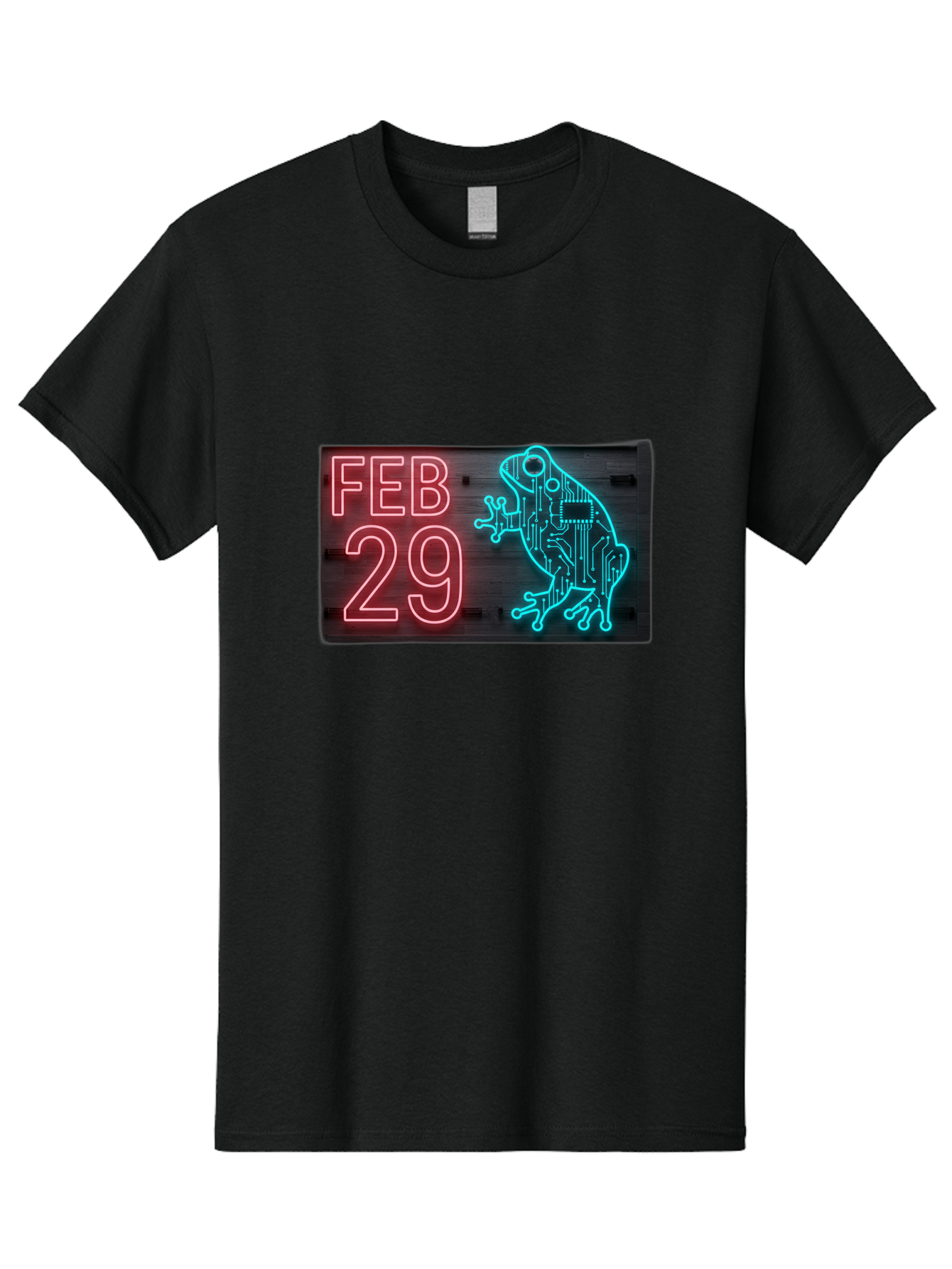 Feb-29-3 Men'S Graphic Tee, 100% Cotton, Comfortable Casual Summer Wear, Machine Washable, Neon Sign, Cyberpunk Frog, Futuristic Design, February 29, Robotic Amphibian, Tech-Inspired Art, Futuristic Creature, Circuit Frog, Glowing Neon, Bab898