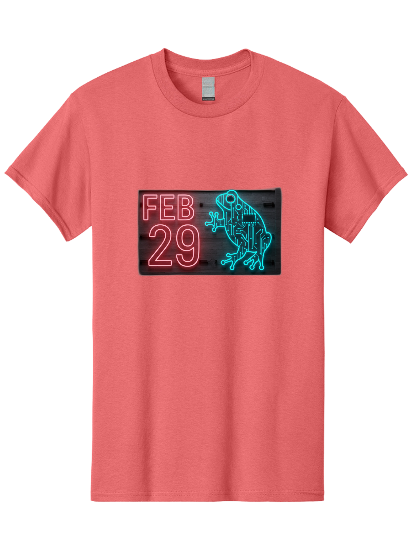 Feb-29-3 Men'S Graphic Tee, 100% Cotton, Comfortable Casual Summer Wear, Machine Washable, Neon Sign, Cyberpunk Frog, Futuristic Design, February 29, Robotic Amphibian, Tech-Inspired Art, Futuristic Creature, Circuit Frog, Glowing Neon, Bab898