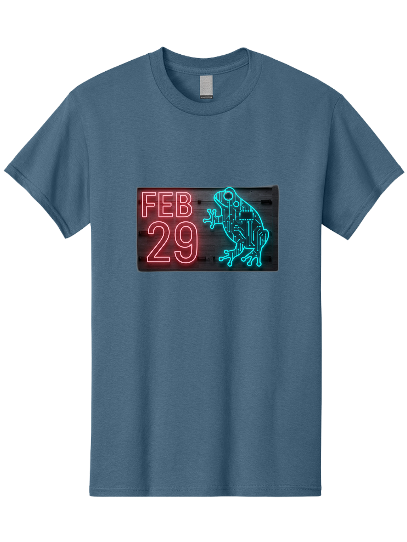 Feb-29-3 Men'S Graphic Tee, 100% Cotton, Comfortable Casual Summer Wear, Machine Washable, Neon Sign, Cyberpunk Frog, Futuristic Design, February 29, Robotic Amphibian, Tech-Inspired Art, Futuristic Creature, Circuit Frog, Glowing Neon, Bab898