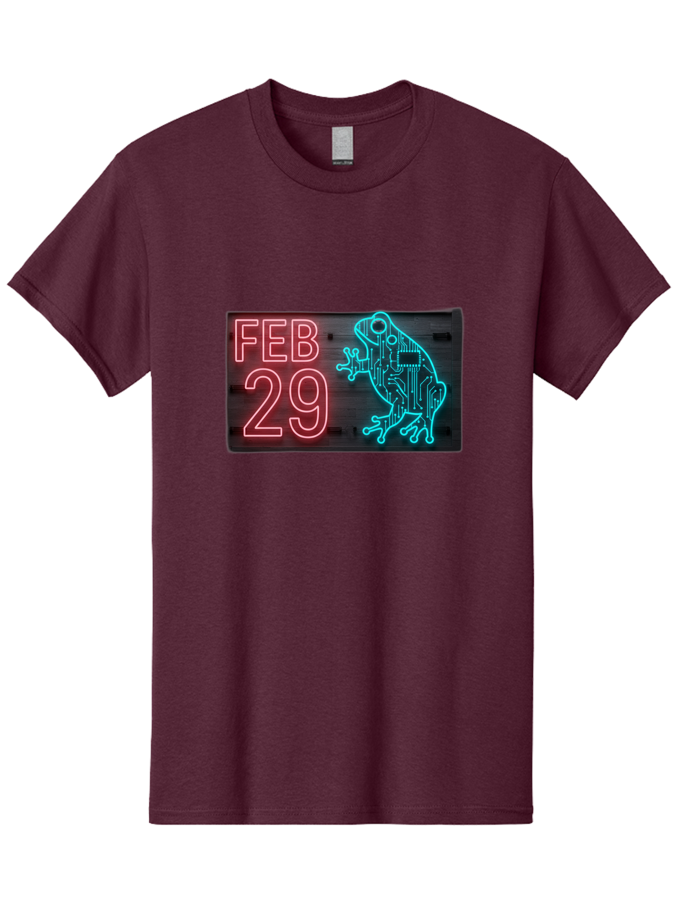 Feb-29-3 Men'S Graphic Tee, 100% Cotton, Comfortable Casual Summer Wear, Machine Washable, Neon Sign, Cyberpunk Frog, Futuristic Design, February 29, Robotic Amphibian, Tech-Inspired Art, Futuristic Creature, Circuit Frog, Glowing Neon, Bab898