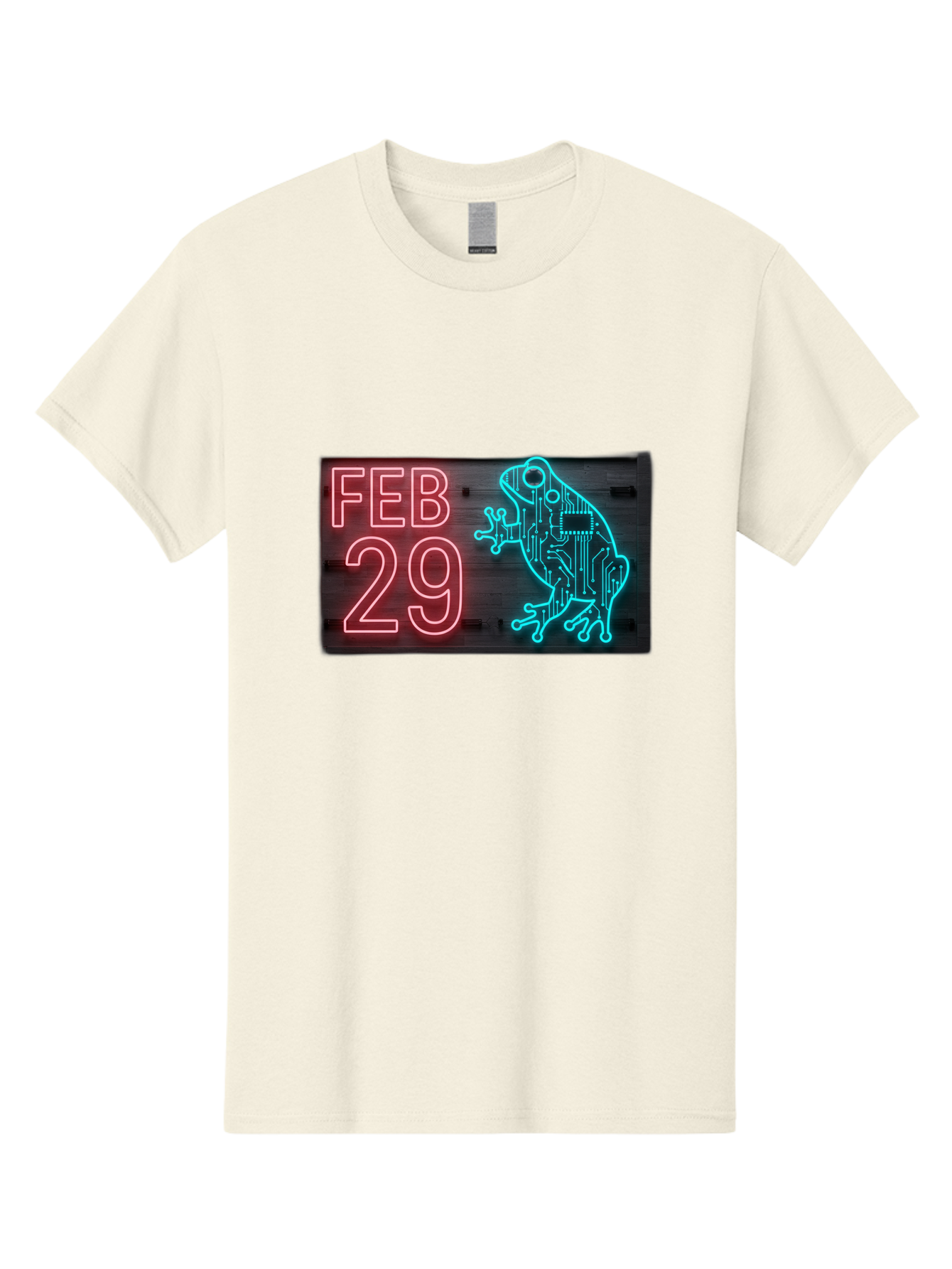 Feb-29-3 Men'S Graphic Tee, 100% Cotton, Comfortable Casual Summer Wear, Machine Washable, Neon Sign, Cyberpunk Frog, Futuristic Design, February 29, Robotic Amphibian, Tech-Inspired Art, Futuristic Creature, Circuit Frog, Glowing Neon, Bab898