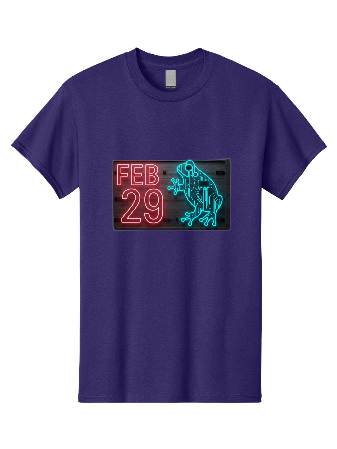 Feb-29-3 Men'S Graphic Tee, 100% Cotton, Comfortable Casual Summer Wear, Machine Washable, Neon Sign, Cyberpunk Frog, Futuristic Design, February 29, Robotic Amphibian, Tech-Inspired Art, Futuristic Creature, Circuit Frog, Glowing Neon, Bab898