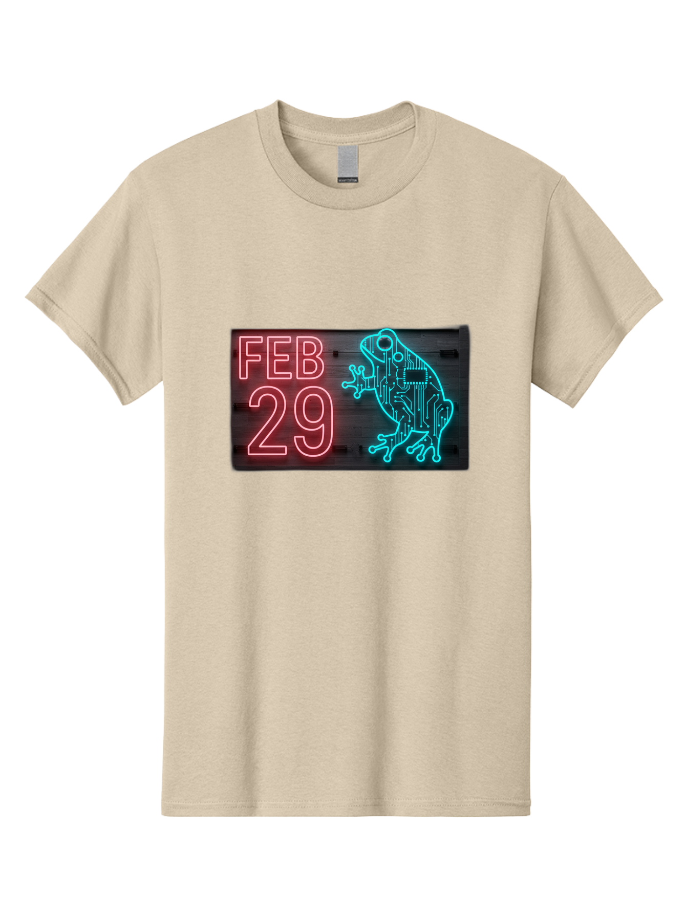 Feb-29-3 Men'S Graphic Tee, 100% Cotton, Comfortable Casual Summer Wear, Machine Washable, Neon Sign, Cyberpunk Frog, Futuristic Design, February 29, Robotic Amphibian, Tech-Inspired Art, Futuristic Creature, Circuit Frog, Glowing Neon, Bab898