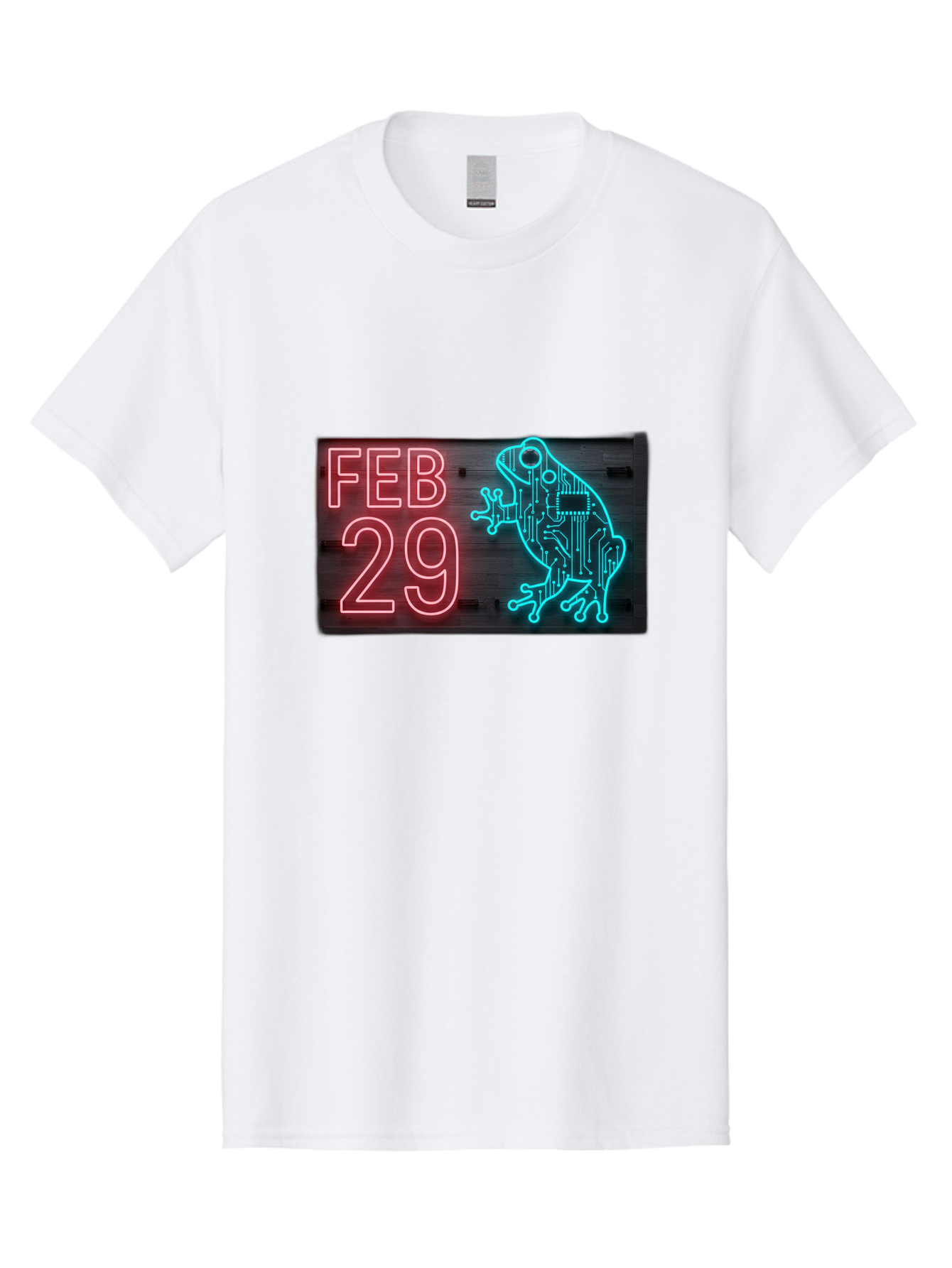 Feb-29-3 Men'S Graphic Tee, 100% Cotton, Comfortable Casual Summer Wear, Machine Washable, Neon Sign, Cyberpunk Frog, Futuristic Design, February 29, Robotic Amphibian, Tech-Inspired Art, Futuristic Creature, Circuit Frog, Glowing Neon, Bab898