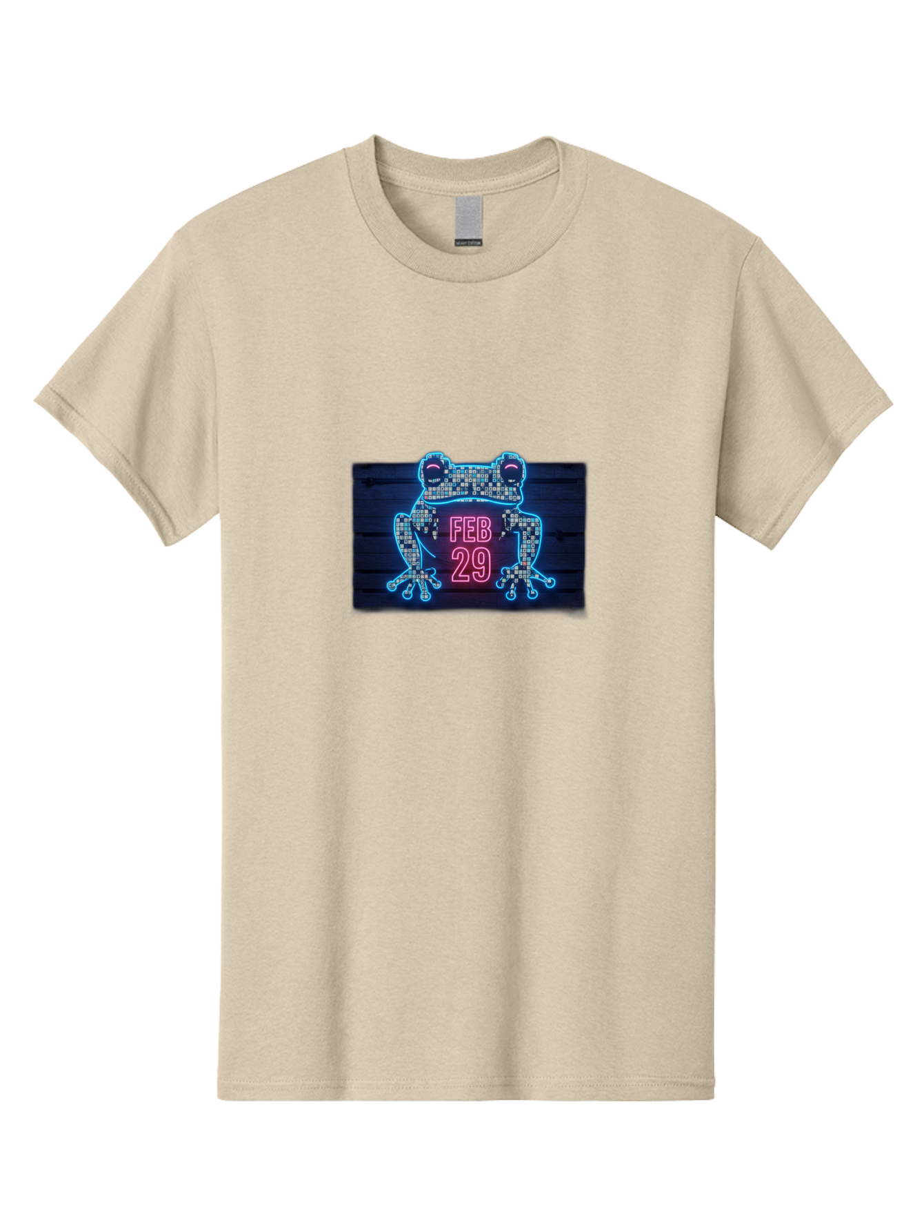 Feb-29-Frog-Neon-Sign Men'S Graphic Tee, 100% Cotton, Comfortable Casual Summer Wear, Machine Washable, Neon Frog Sign, Leap Day Symbol, Retro Style, Glowing Effect, Frog Silhouette, Date Display, Unique Decor, Nostalgic Vibe, Led Art, Bab899