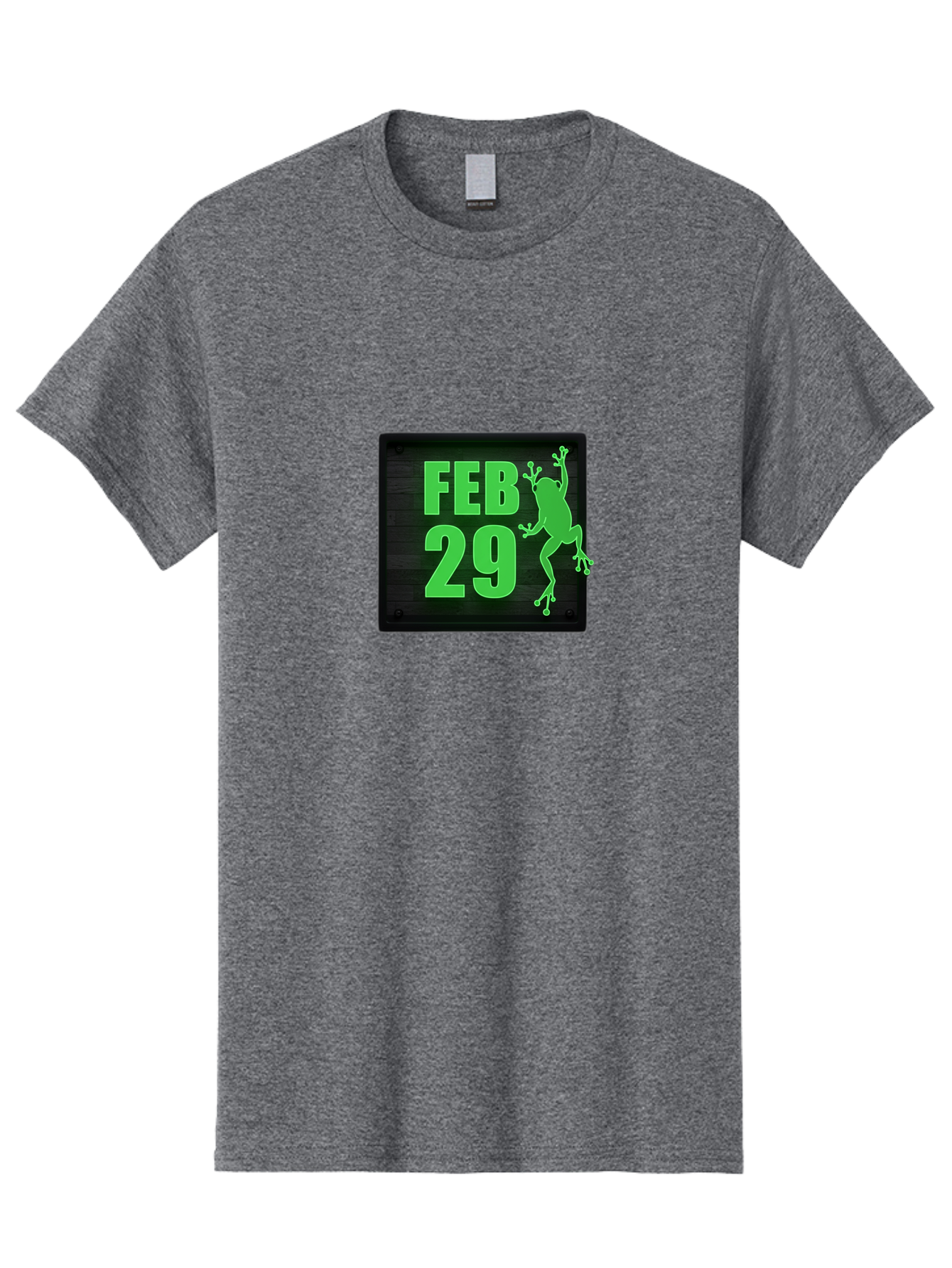 Feb-29 Men'S Graphic Tee, 100% Cotton, Comfortable Casual Summer Wear, Machine Washable, February 29, Leap Day, Frog Silhouette, Green Text, Black Sign, Fun Design, Quirky Graphics, Festive Elements, Unique Calendar Date Bab900
