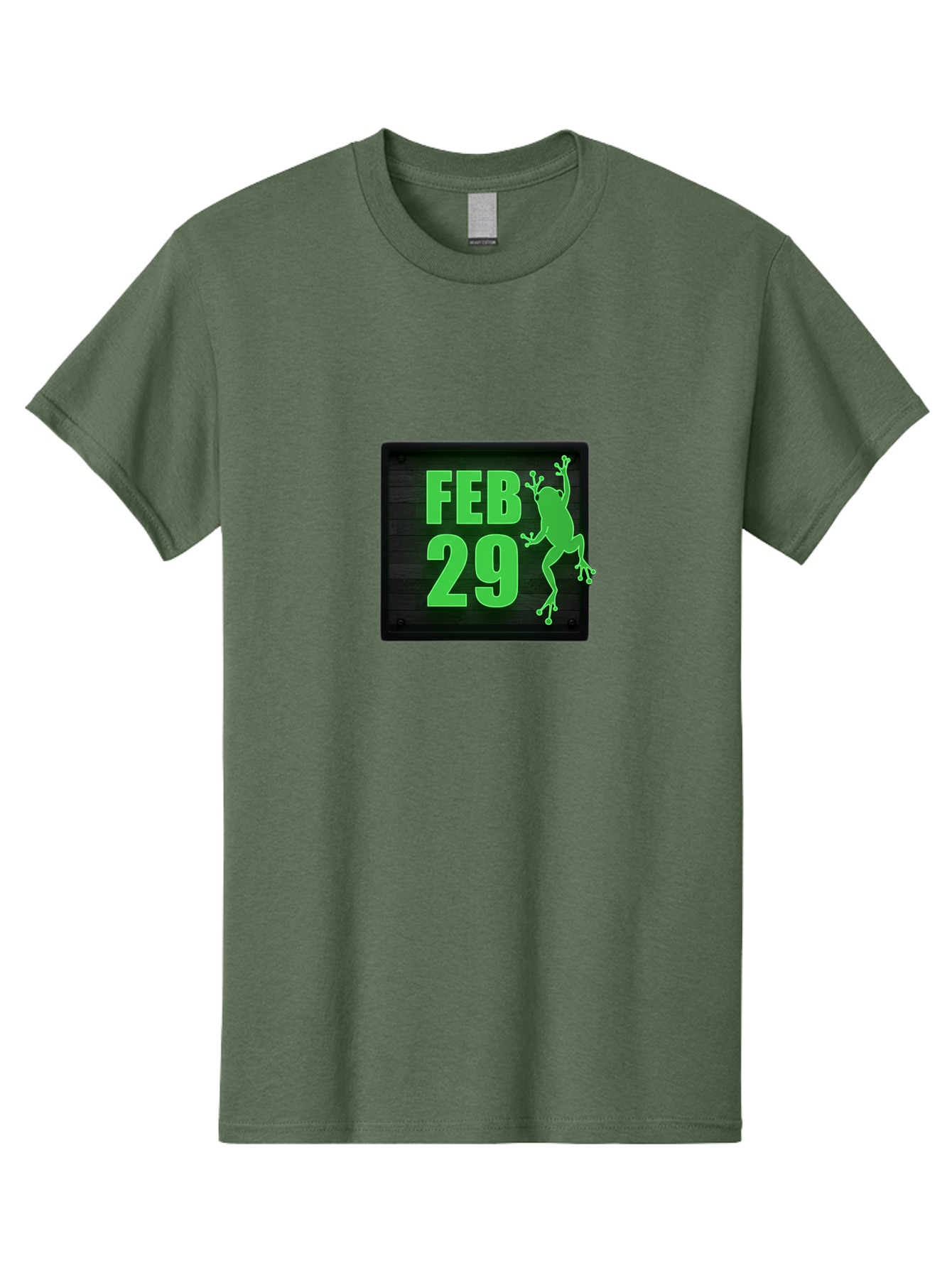 Feb-29 Men'S Graphic Tee, 100% Cotton, Comfortable Casual Summer Wear, Machine Washable, February 29, Leap Day, Frog Silhouette, Green Text, Black Sign, Fun Design, Quirky Graphics, Festive Elements, Unique Calendar Date Bab900