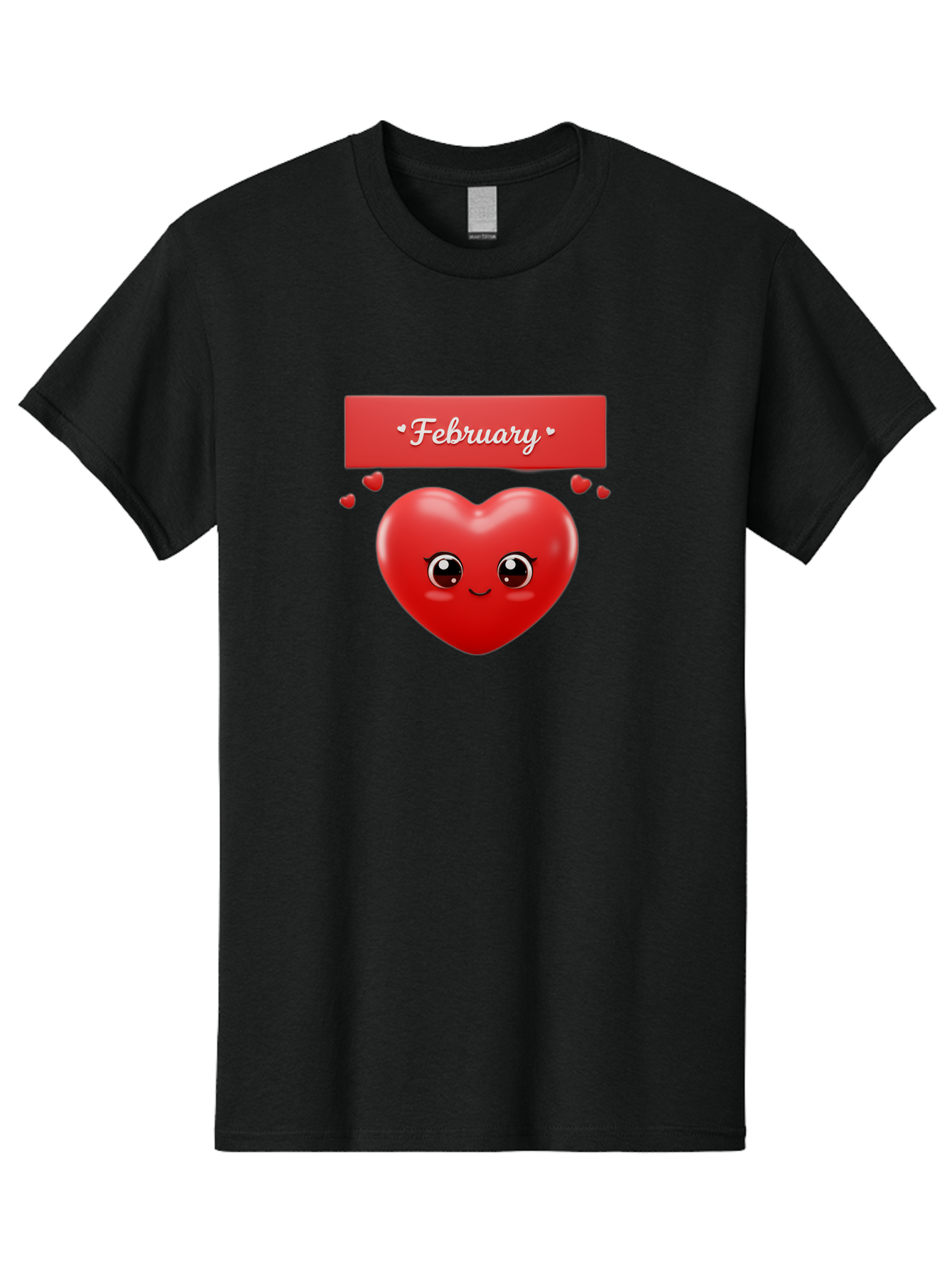 February Men'S Graphic Tee, 100% Cotton, Comfortable Casual Summer Wear, Machine Washable, Smiling Heart, Red Heart, Love Symbol, Valentines Day, Cute Cartoon Character, Heart Eyes, February Month, Sweetheart, February Love Bab902