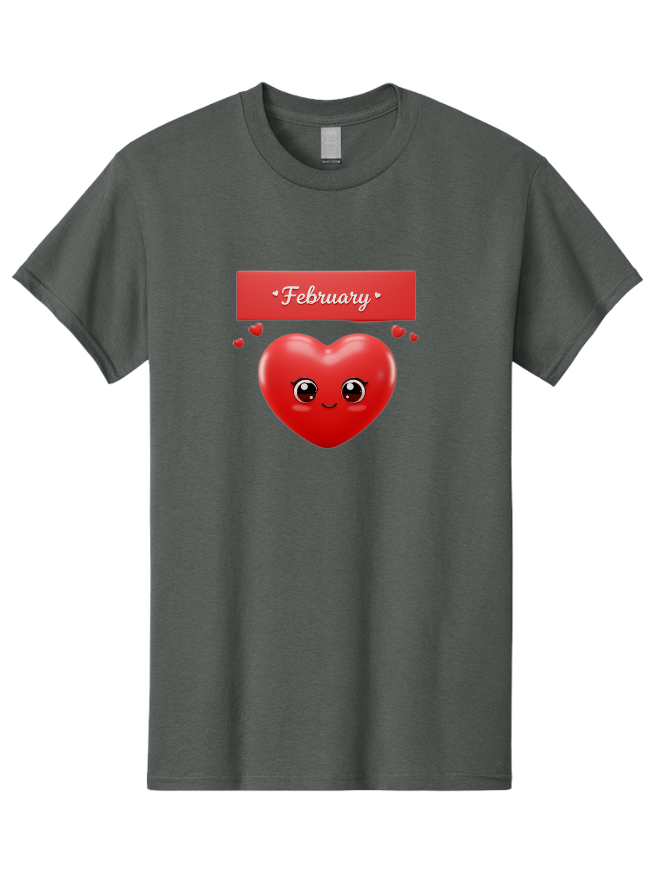 February Men'S Graphic Tee, 100% Cotton, Comfortable Casual Summer Wear, Machine Washable, Smiling Heart, Red Heart, Love Symbol, Valentines Day, Cute Cartoon Character, Heart Eyes, February Month, Sweetheart, February Love Bab902