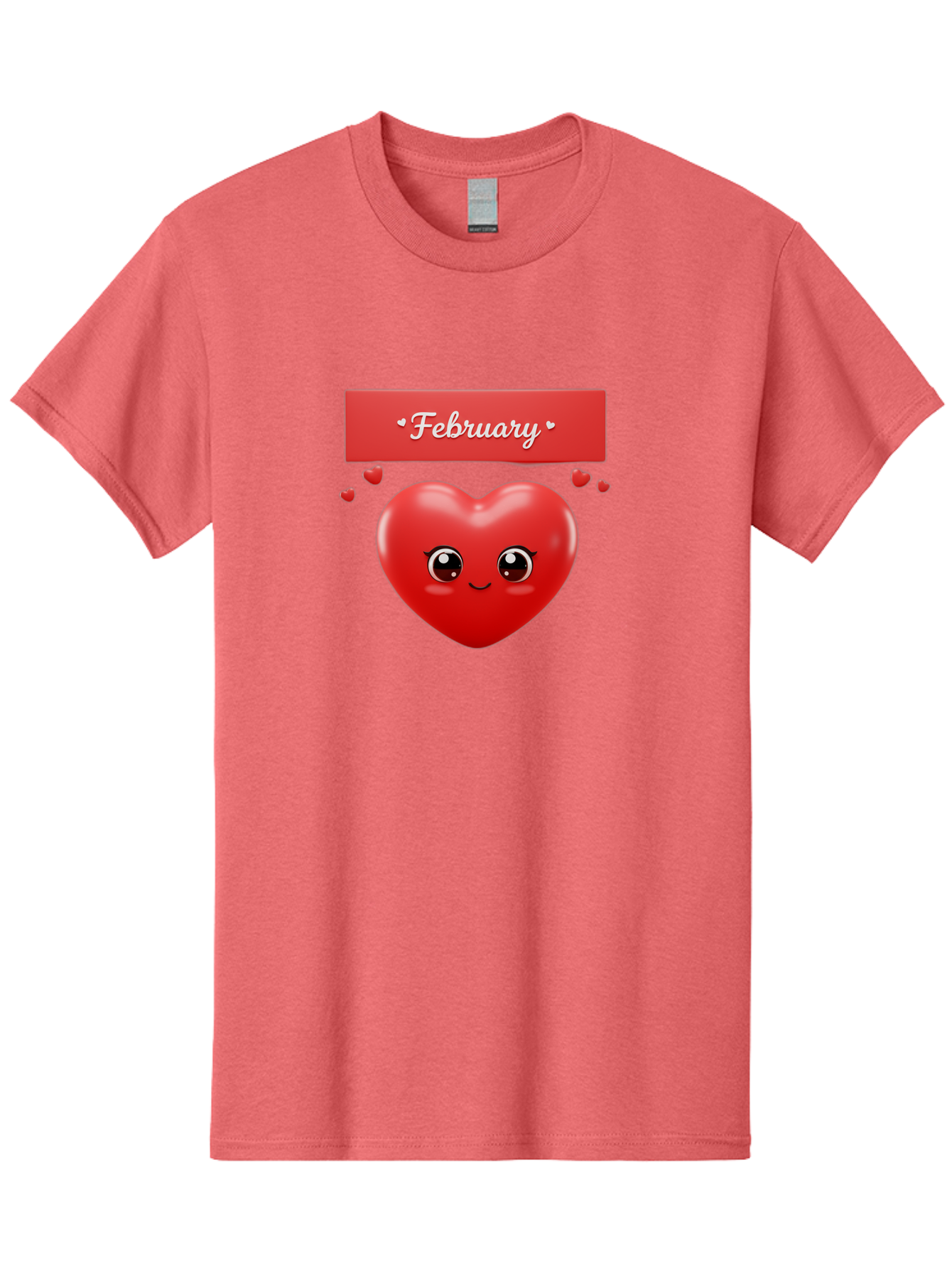 February Men'S Graphic Tee, 100% Cotton, Comfortable Casual Summer Wear, Machine Washable, Smiling Heart, Red Heart, Love Symbol, Valentines Day, Cute Cartoon Character, Heart Eyes, February Month, Sweetheart, February Love Bab902