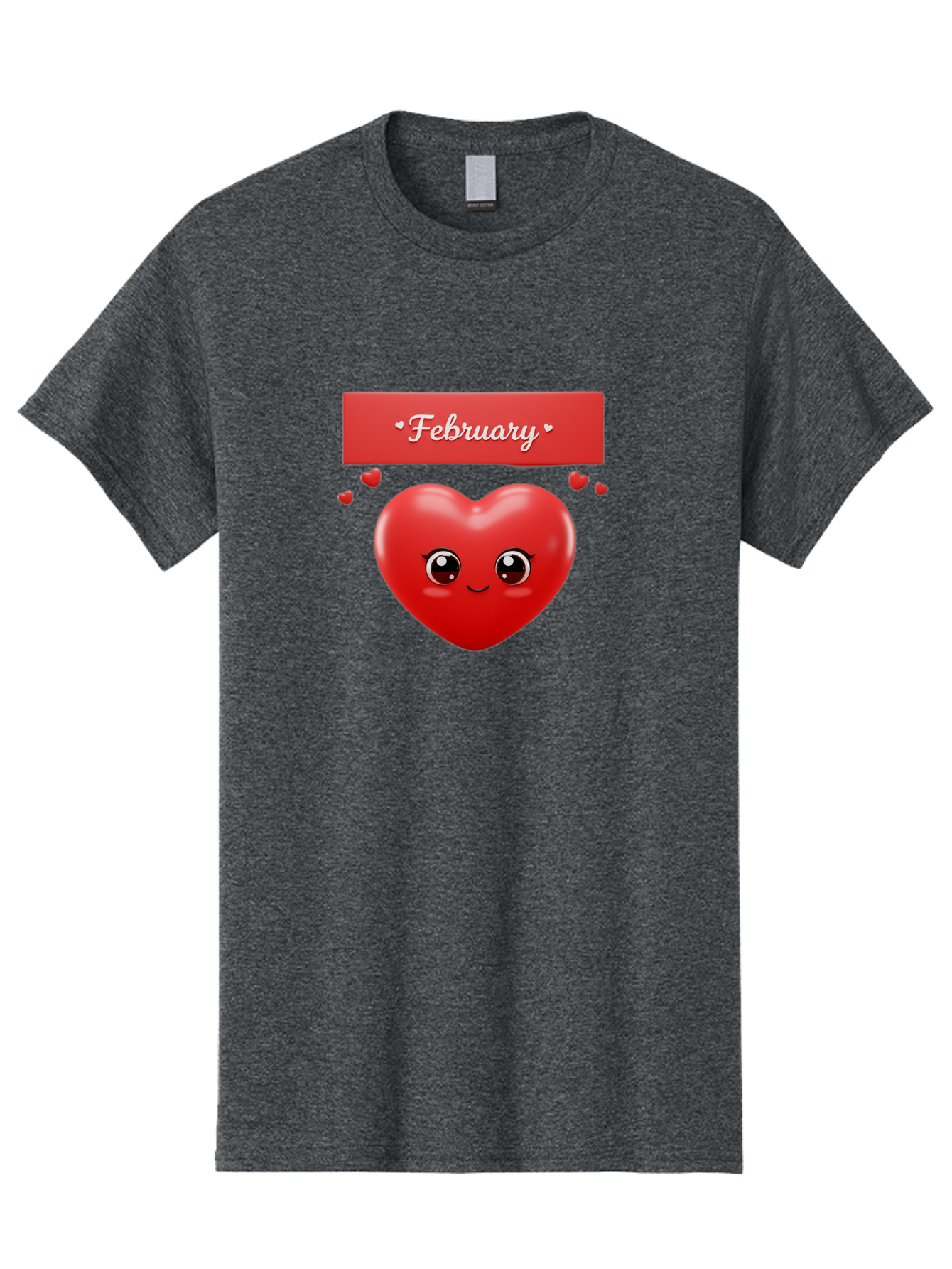 February Men'S Graphic Tee, 100% Cotton, Comfortable Casual Summer Wear, Machine Washable, Smiling Heart, Red Heart, Love Symbol, Valentines Day, Cute Cartoon Character, Heart Eyes, February Month, Sweetheart, February Love Bab902