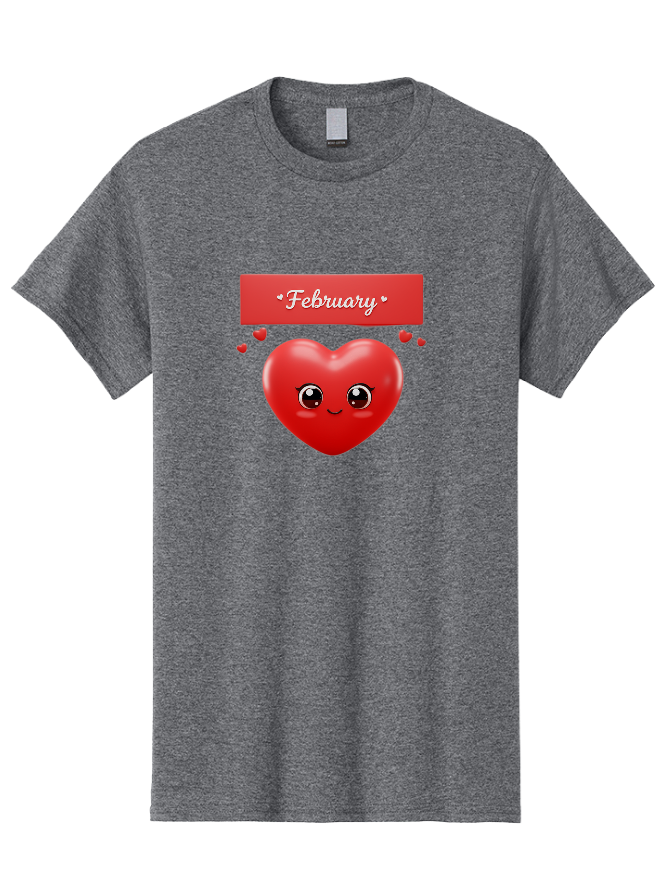 February Men'S Graphic Tee, 100% Cotton, Comfortable Casual Summer Wear, Machine Washable, Smiling Heart, Red Heart, Love Symbol, Valentines Day, Cute Cartoon Character, Heart Eyes, February Month, Sweetheart, February Love Bab902