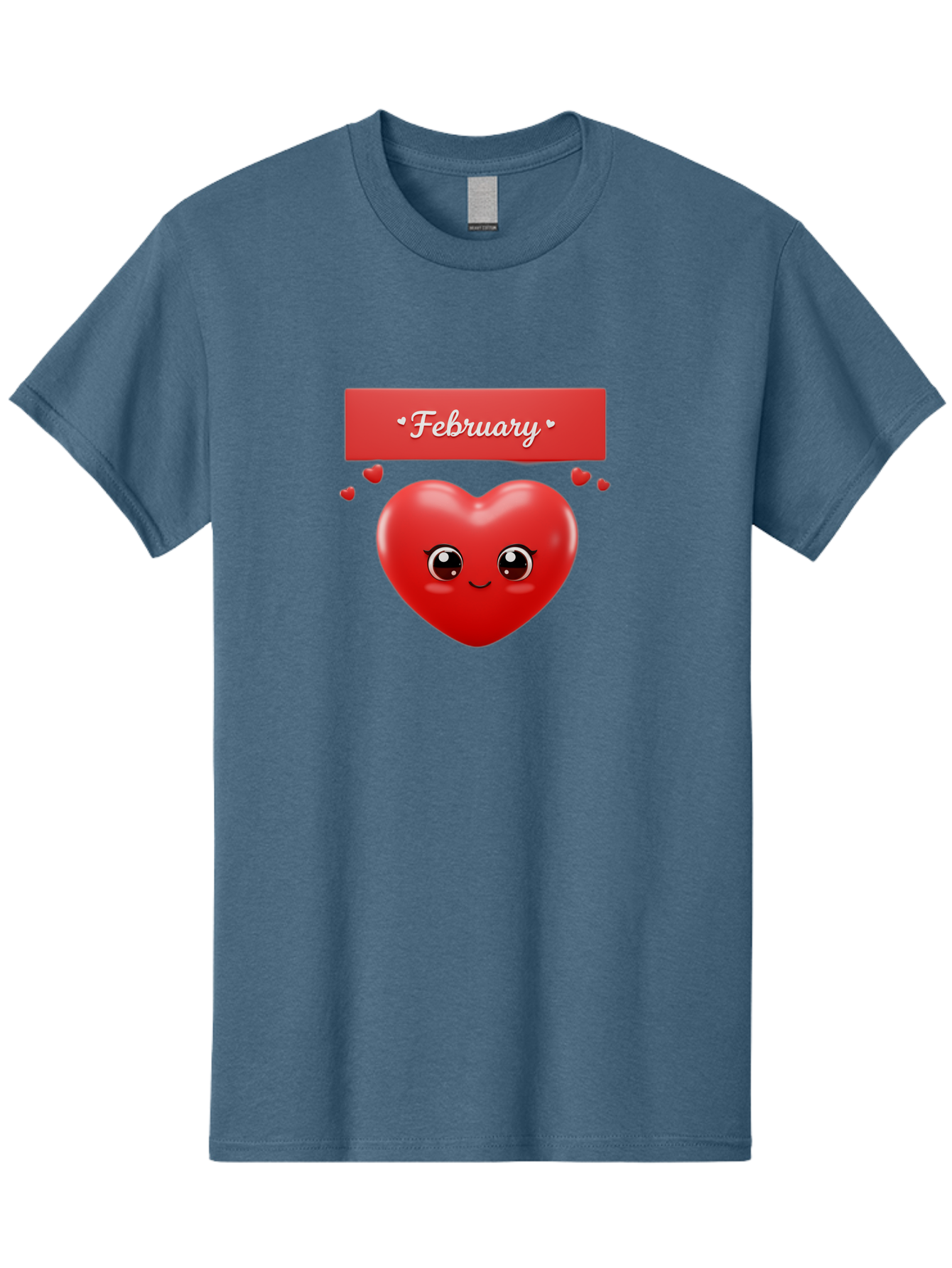 February Men'S Graphic Tee, 100% Cotton, Comfortable Casual Summer Wear, Machine Washable, Smiling Heart, Red Heart, Love Symbol, Valentines Day, Cute Cartoon Character, Heart Eyes, February Month, Sweetheart, February Love Bab902