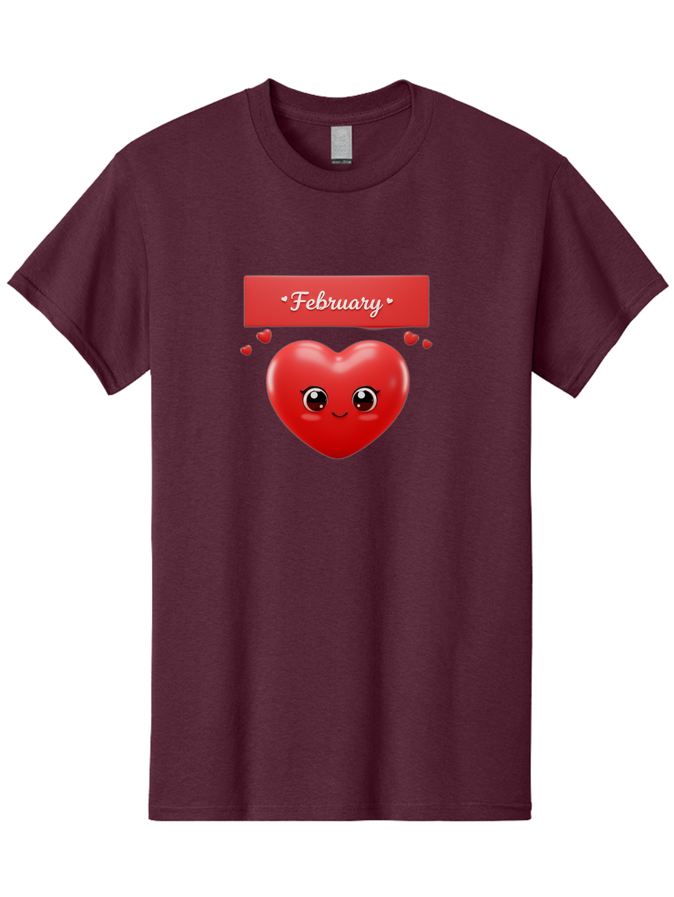 February Men'S Graphic Tee, 100% Cotton, Comfortable Casual Summer Wear, Machine Washable, Smiling Heart, Red Heart, Love Symbol, Valentines Day, Cute Cartoon Character, Heart Eyes, February Month, Sweetheart, February Love Bab902