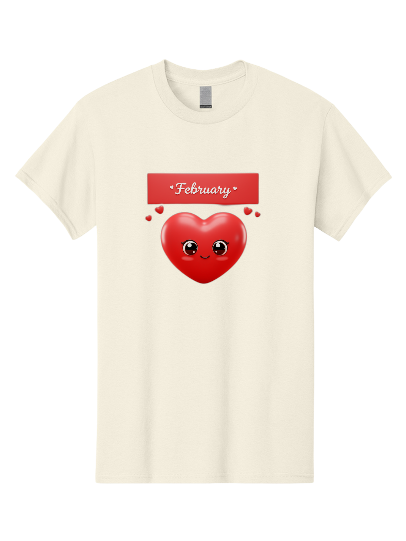 February Men'S Graphic Tee, 100% Cotton, Comfortable Casual Summer Wear, Machine Washable, Smiling Heart, Red Heart, Love Symbol, Valentines Day, Cute Cartoon Character, Heart Eyes, February Month, Sweetheart, February Love Bab902