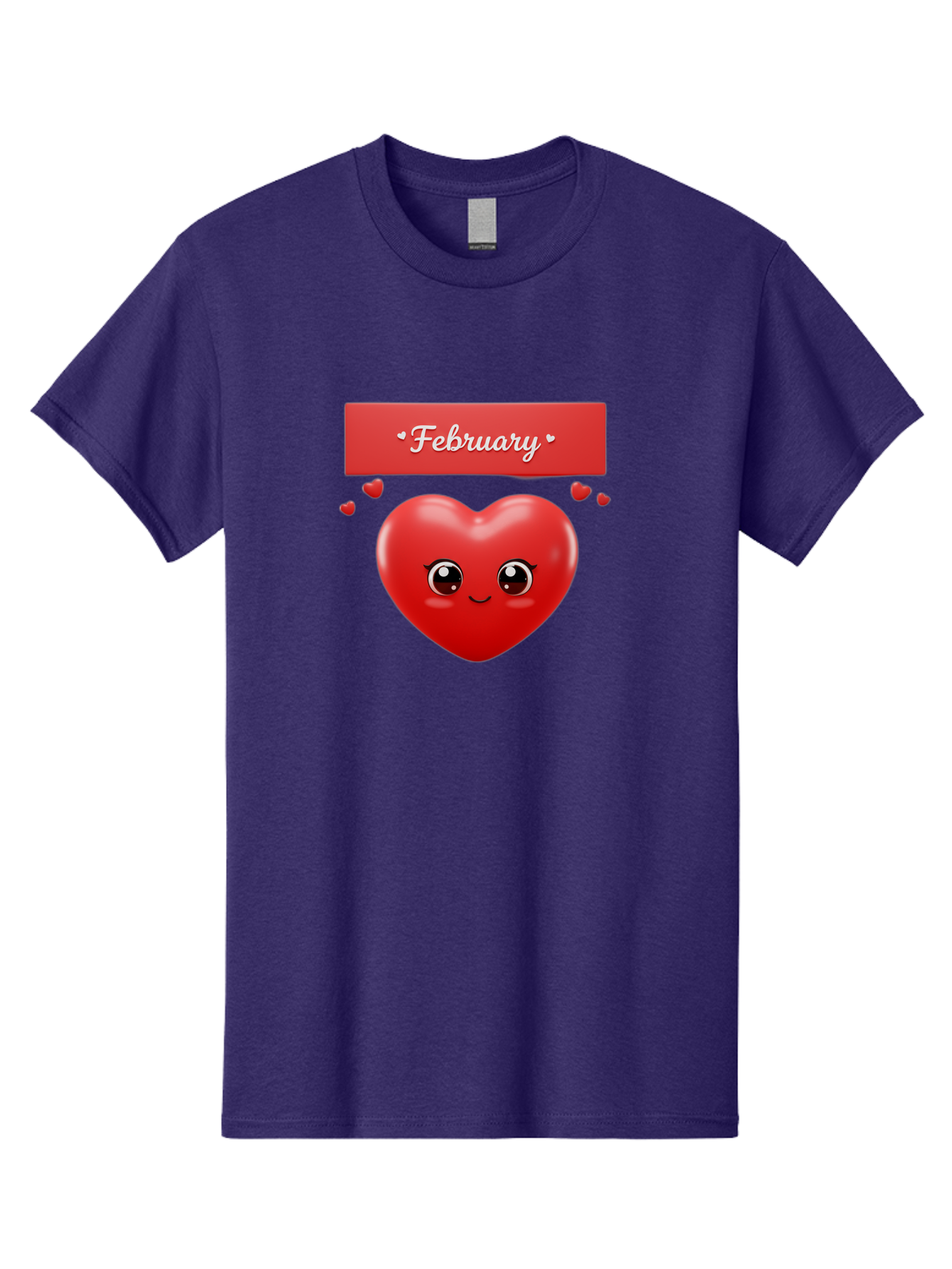 February Men'S Graphic Tee, 100% Cotton, Comfortable Casual Summer Wear, Machine Washable, Smiling Heart, Red Heart, Love Symbol, Valentines Day, Cute Cartoon Character, Heart Eyes, February Month, Sweetheart, February Love Bab902