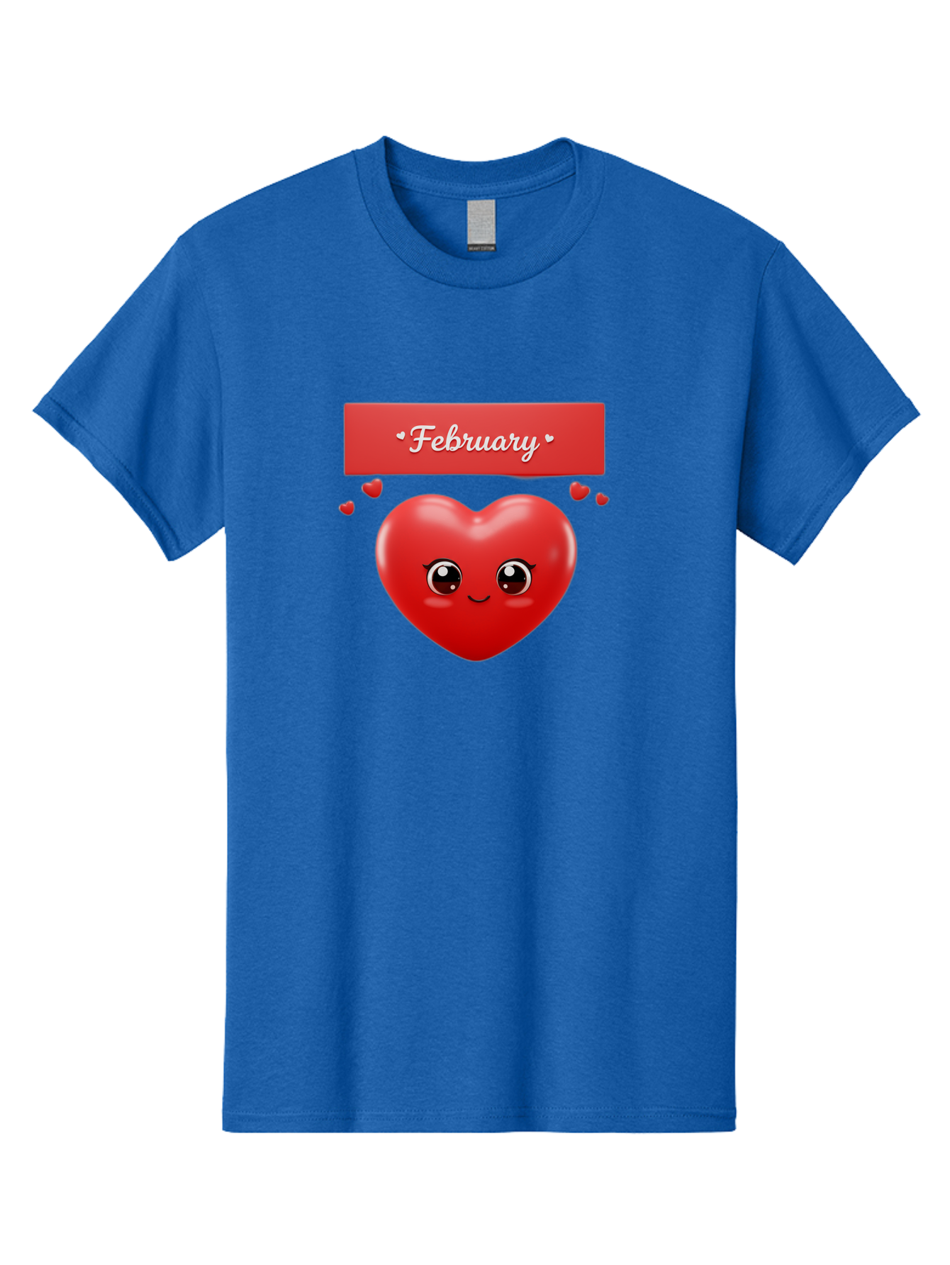 February Men'S Graphic Tee, 100% Cotton, Comfortable Casual Summer Wear, Machine Washable, Smiling Heart, Red Heart, Love Symbol, Valentines Day, Cute Cartoon Character, Heart Eyes, February Month, Sweetheart, February Love Bab902