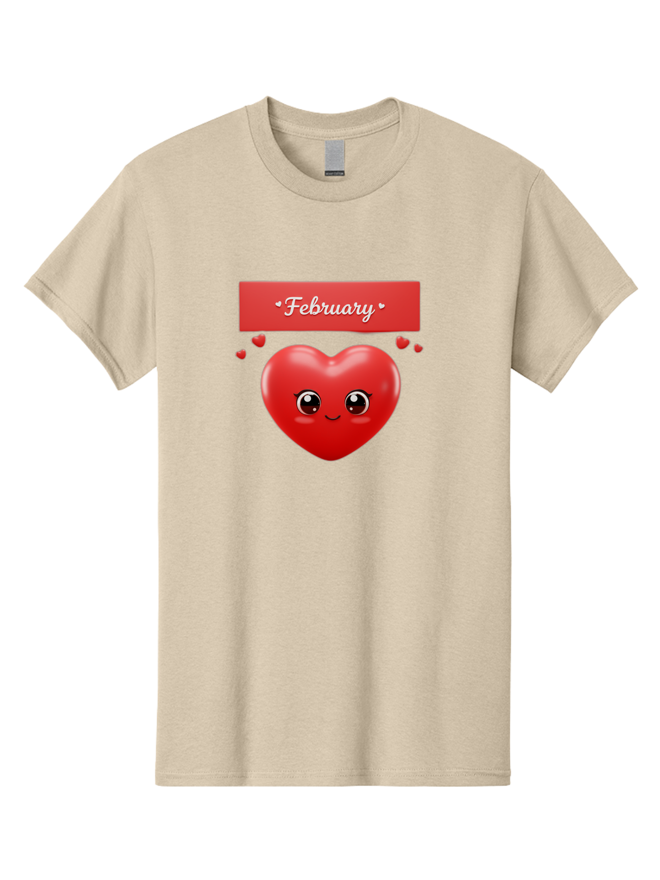 February Men'S Graphic Tee, 100% Cotton, Comfortable Casual Summer Wear, Machine Washable, Smiling Heart, Red Heart, Love Symbol, Valentines Day, Cute Cartoon Character, Heart Eyes, February Month, Sweetheart, February Love Bab902