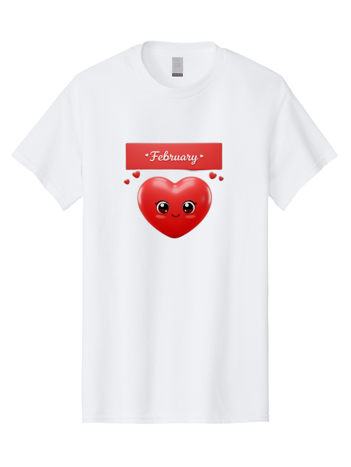 February Men'S Graphic Tee, 100% Cotton, Comfortable Casual Summer Wear, Machine Washable, Smiling Heart, Red Heart, Love Symbol, Valentines Day, Cute Cartoon Character, Heart Eyes, February Month, Sweetheart, February Love Bab902