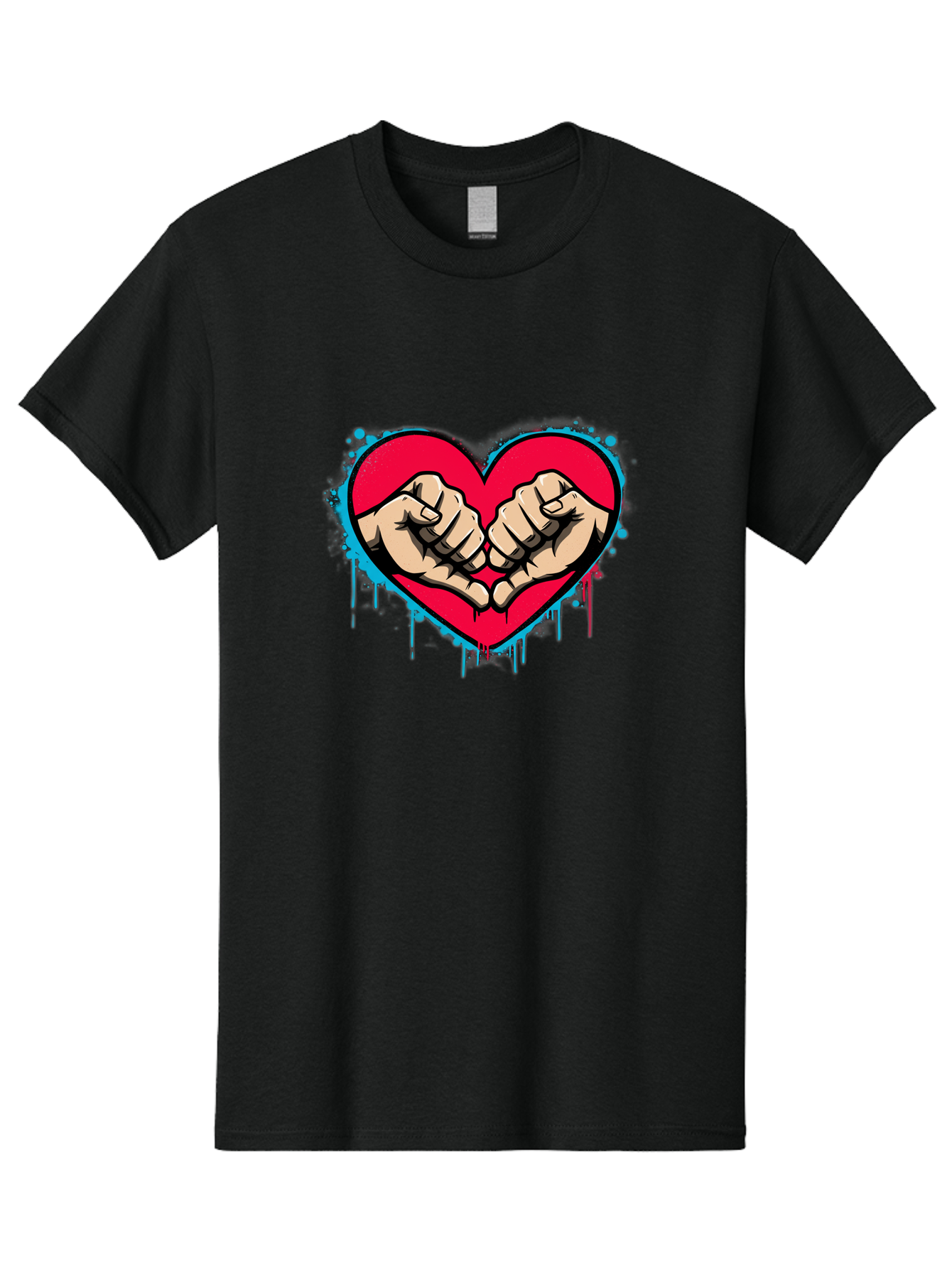 Fists-In-Heart-1 Men'S Graphic Tee, 100% Cotton, Comfortable Casual Summer Wear, Machine Washable, Heart Symbol, Fists Bumping, Cartoon Style, Love, Friendship, Unity, Red Heart, Graphic Design, Street Art, Urban Culture Bab904