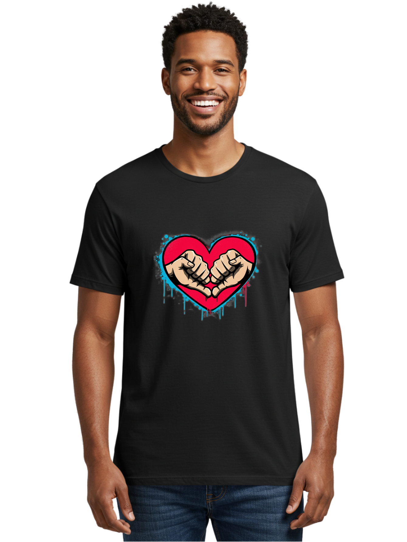 Fists-In-Heart-1 Men'S Graphic Tee, 100% Cotton, Comfortable Casual Summer Wear, Machine Washable, Heart Symbol, Fists Bumping, Cartoon Style, Love, Friendship, Unity, Red Heart, Graphic Design, Street Art, Urban Culture Bab904