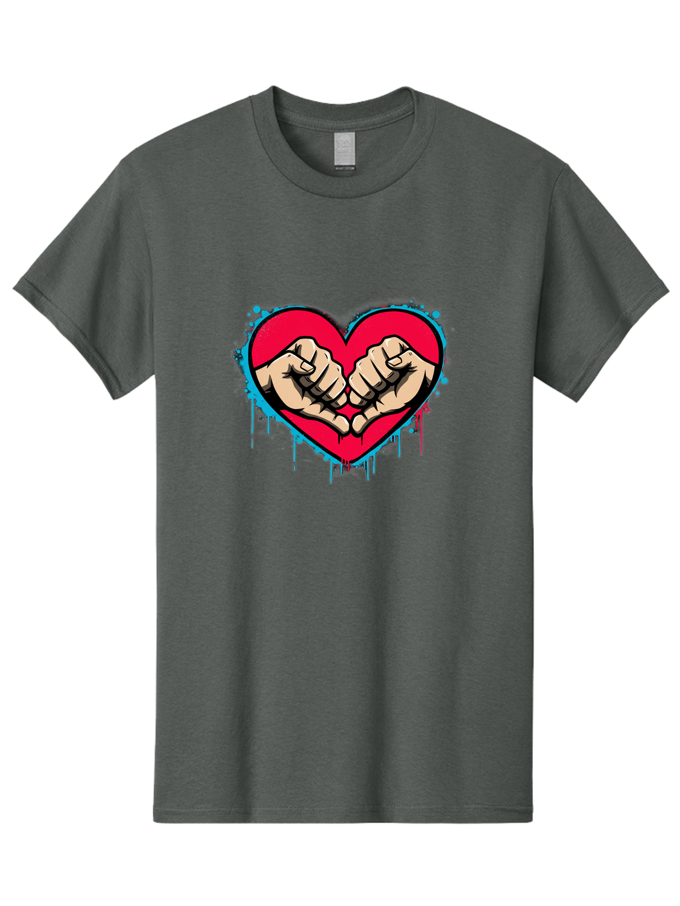 Fists-In-Heart-1 Men'S Graphic Tee, 100% Cotton, Comfortable Casual Summer Wear, Machine Washable, Heart Symbol, Fists Bumping, Cartoon Style, Love, Friendship, Unity, Red Heart, Graphic Design, Street Art, Urban Culture Bab904