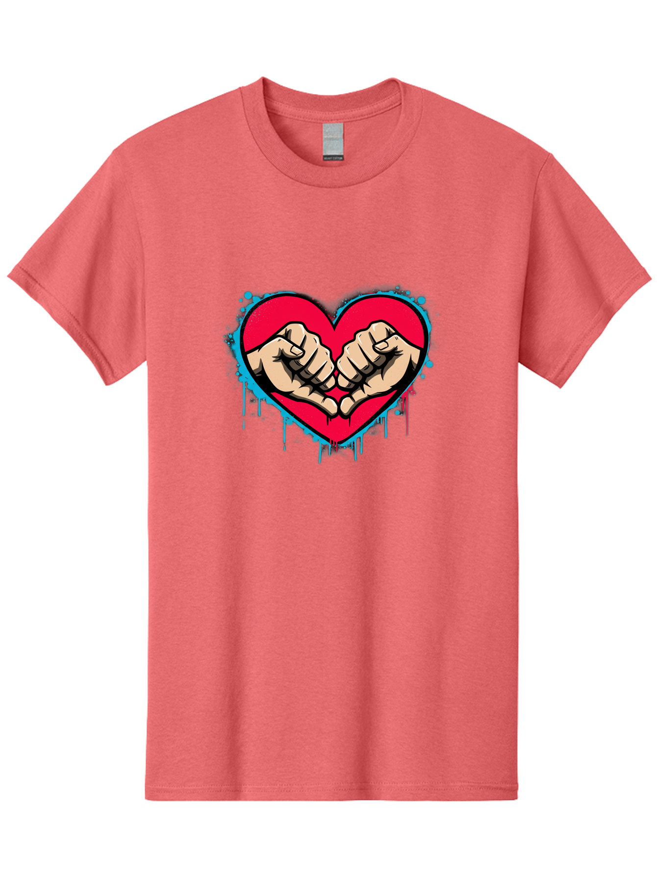 Fists-In-Heart-1 Men'S Graphic Tee, 100% Cotton, Comfortable Casual Summer Wear, Machine Washable, Heart Symbol, Fists Bumping, Cartoon Style, Love, Friendship, Unity, Red Heart, Graphic Design, Street Art, Urban Culture Bab904