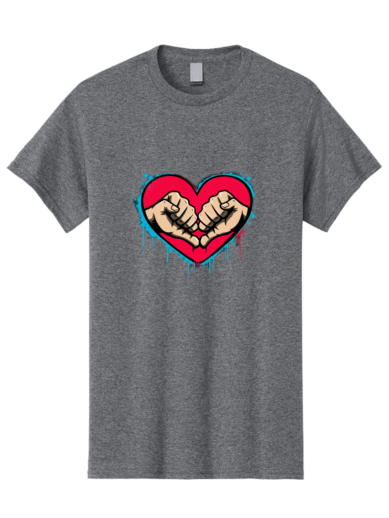 Fists-In-Heart-1 Men'S Graphic Tee, 100% Cotton, Comfortable Casual Summer Wear, Machine Washable, Heart Symbol, Fists Bumping, Cartoon Style, Love, Friendship, Unity, Red Heart, Graphic Design, Street Art, Urban Culture Bab904