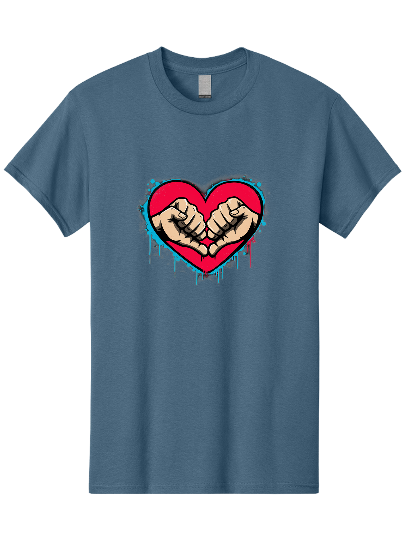Fists-In-Heart-1 Men'S Graphic Tee, 100% Cotton, Comfortable Casual Summer Wear, Machine Washable, Heart Symbol, Fists Bumping, Cartoon Style, Love, Friendship, Unity, Red Heart, Graphic Design, Street Art, Urban Culture Bab904