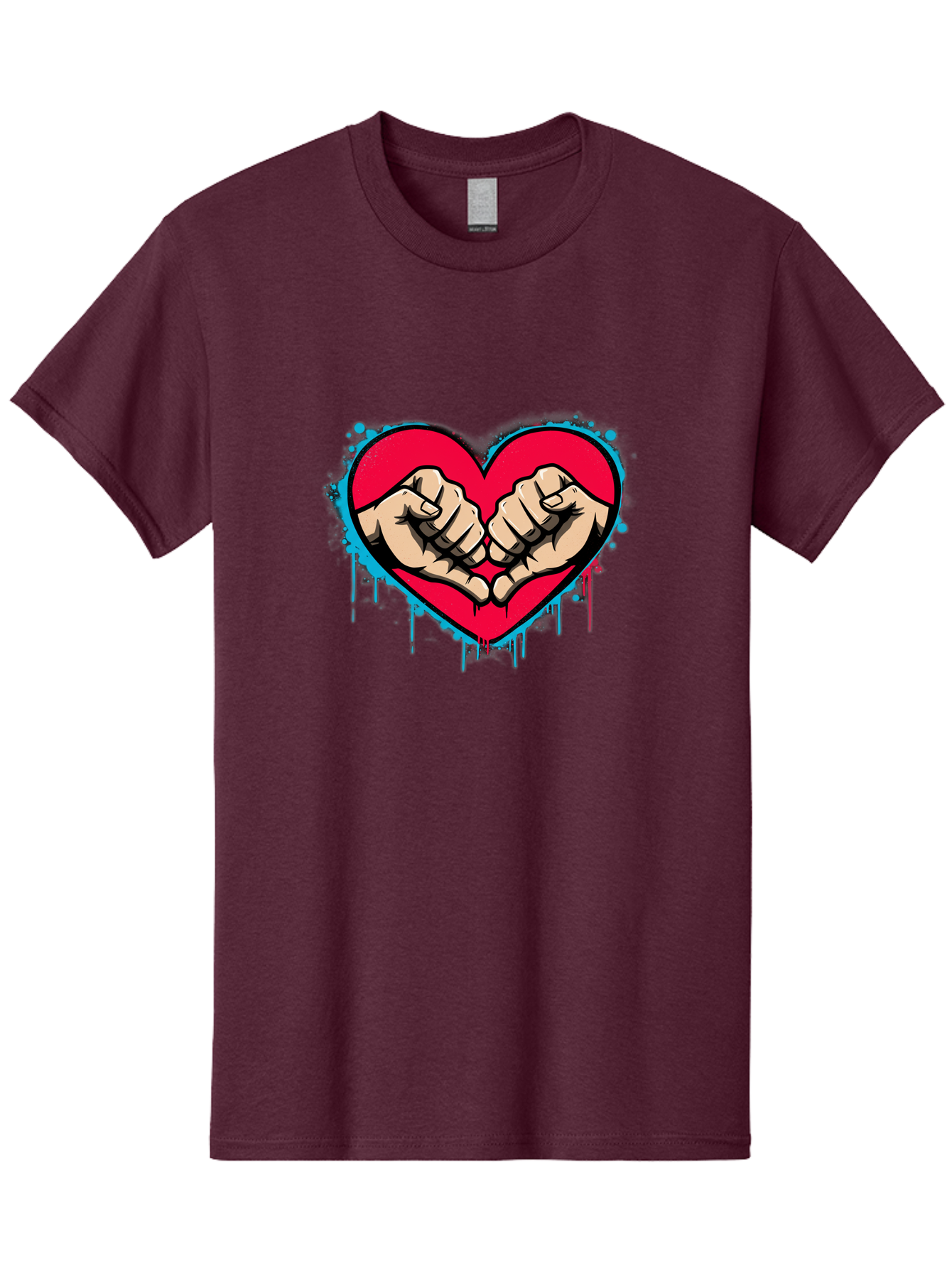 Fists-In-Heart-1 Men'S Graphic Tee, 100% Cotton, Comfortable Casual Summer Wear, Machine Washable, Heart Symbol, Fists Bumping, Cartoon Style, Love, Friendship, Unity, Red Heart, Graphic Design, Street Art, Urban Culture Bab904