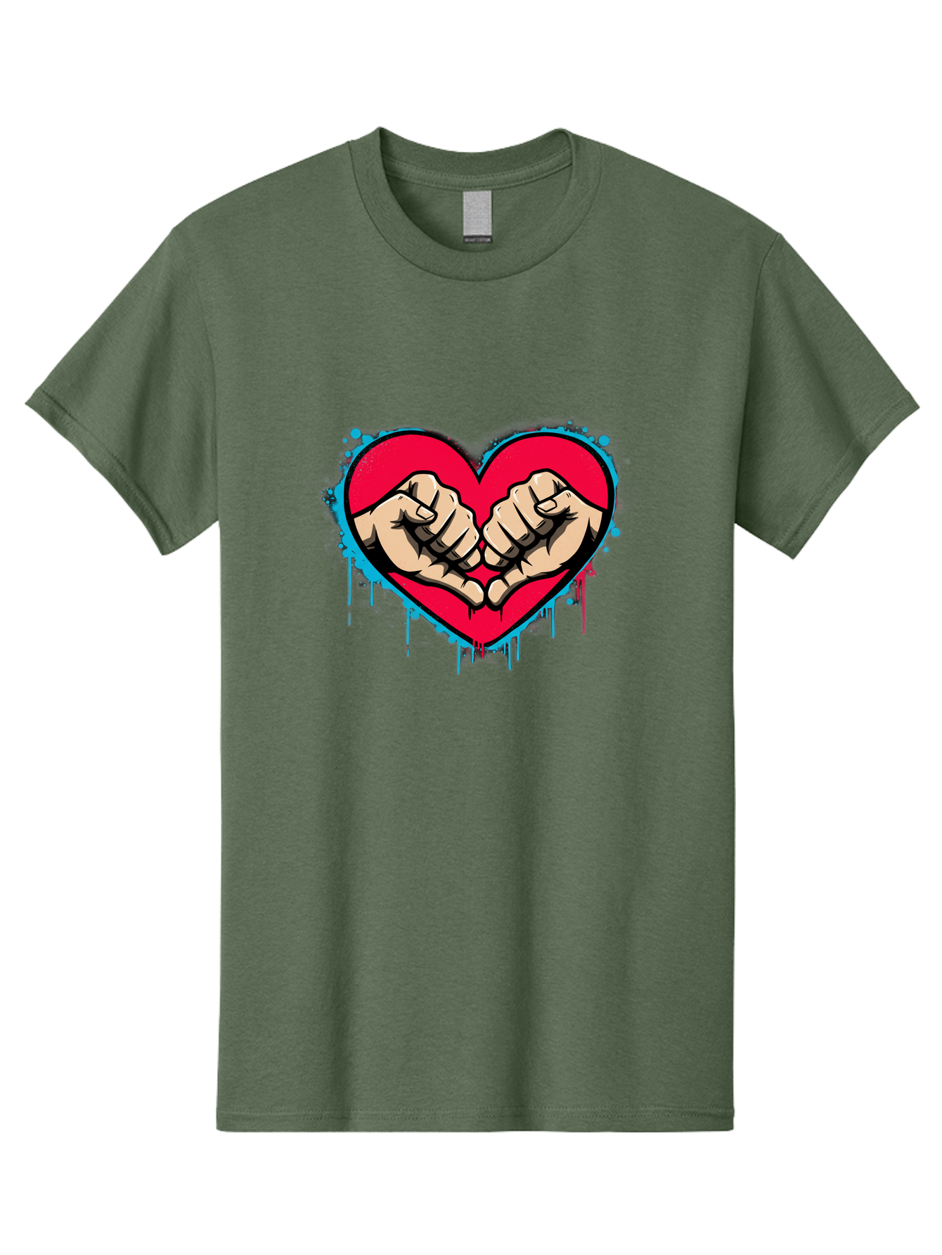 Fists-In-Heart-1 Men'S Graphic Tee, 100% Cotton, Comfortable Casual Summer Wear, Machine Washable, Heart Symbol, Fists Bumping, Cartoon Style, Love, Friendship, Unity, Red Heart, Graphic Design, Street Art, Urban Culture Bab904