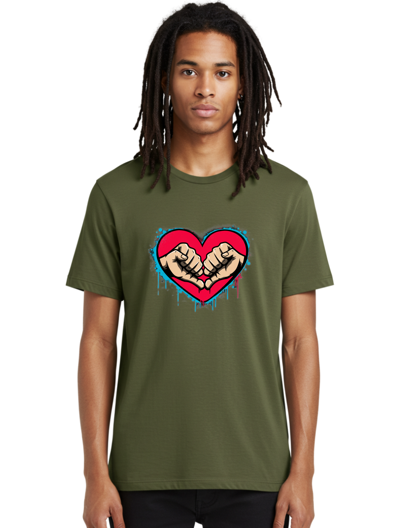 Fists-In-Heart-1 Men'S Graphic Tee, 100% Cotton, Comfortable Casual Summer Wear, Machine Washable, Heart Symbol, Fists Bumping, Cartoon Style, Love, Friendship, Unity, Red Heart, Graphic Design, Street Art, Urban Culture Bab904