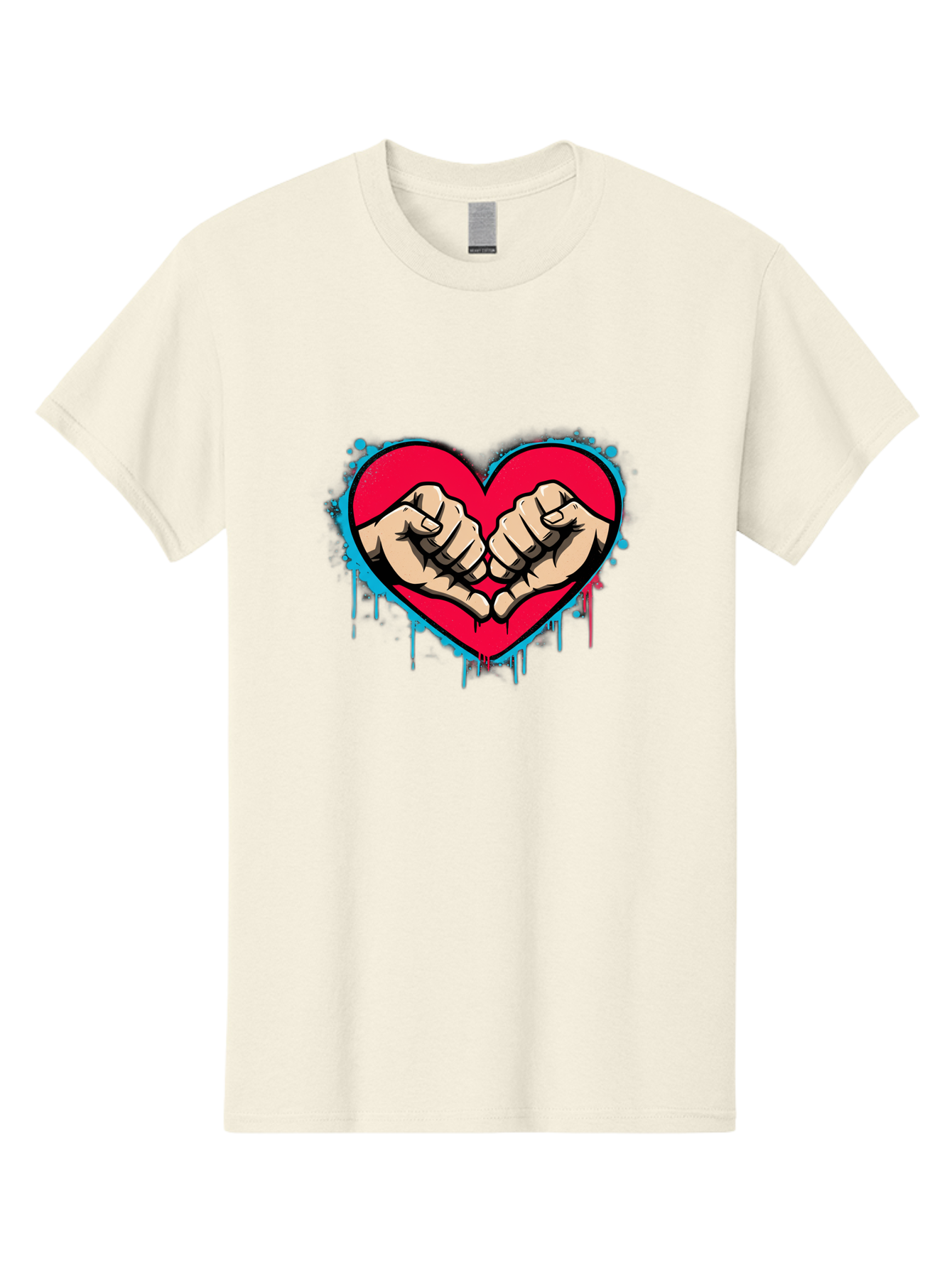 Fists-In-Heart-1 Men'S Graphic Tee, 100% Cotton, Comfortable Casual Summer Wear, Machine Washable, Heart Symbol, Fists Bumping, Cartoon Style, Love, Friendship, Unity, Red Heart, Graphic Design, Street Art, Urban Culture Bab904
